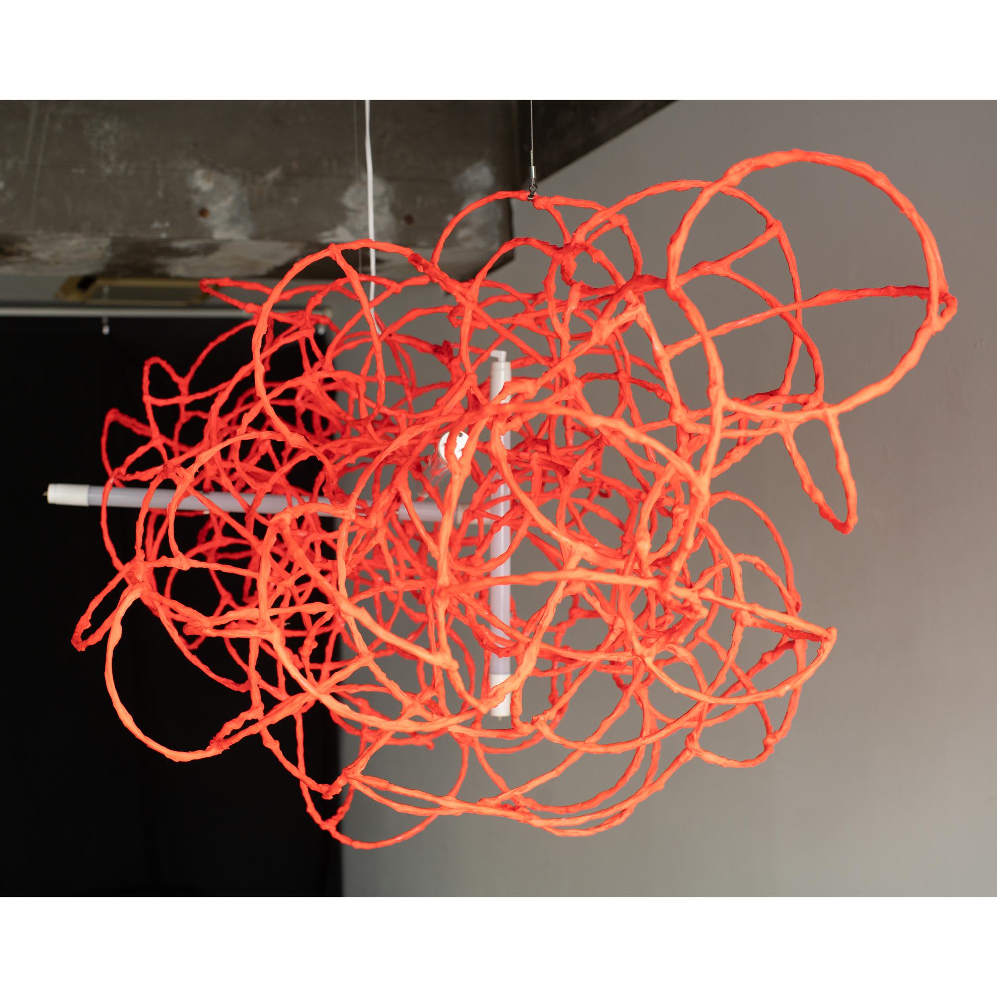 Bulge Lines chandelier red Norihiko Terayama Sculptural lamp In New Condition For Sale In Shibuya-ku, Tokyo