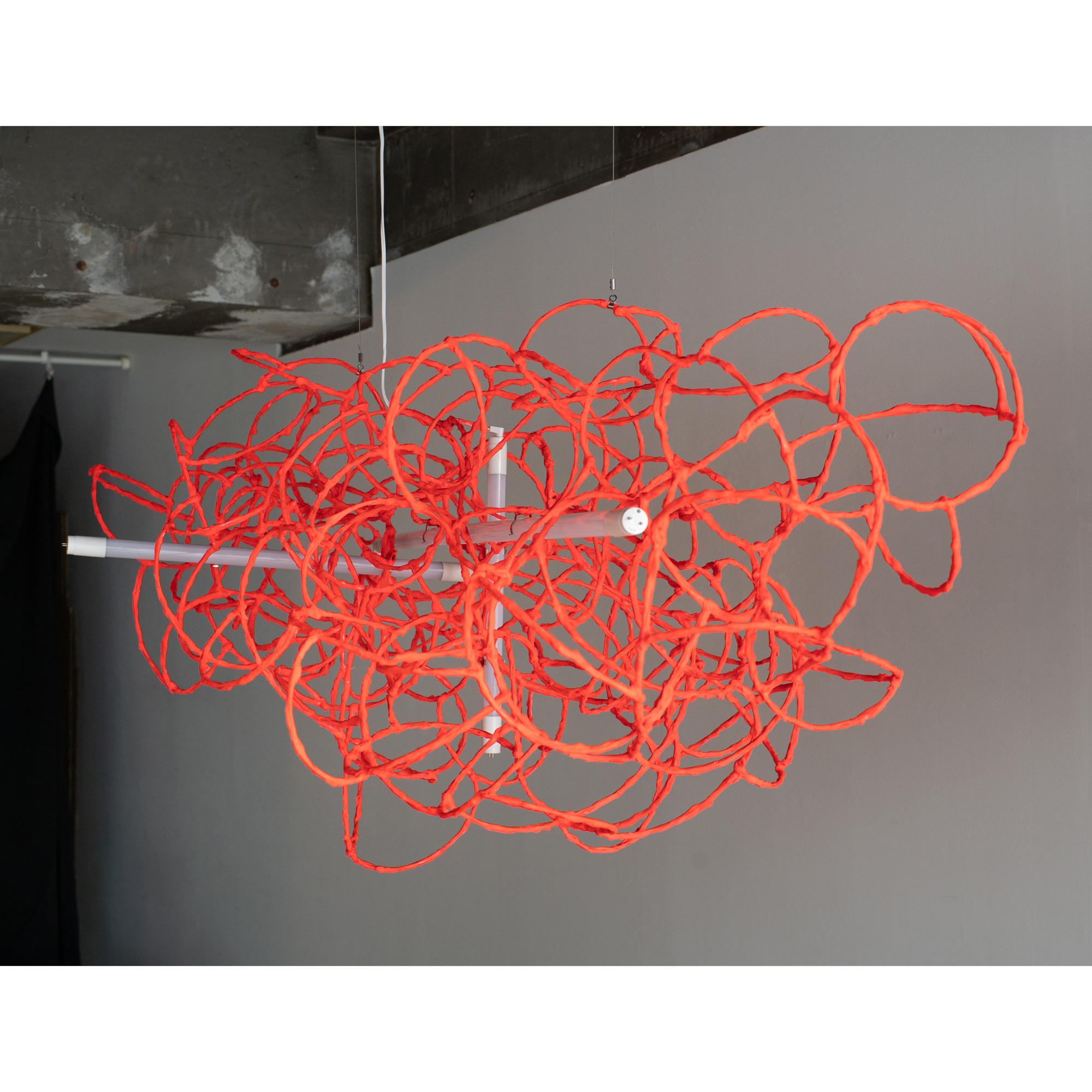 Contemporary Bulge Lines chandelier red Norihiko Terayama Sculptural lamp For Sale