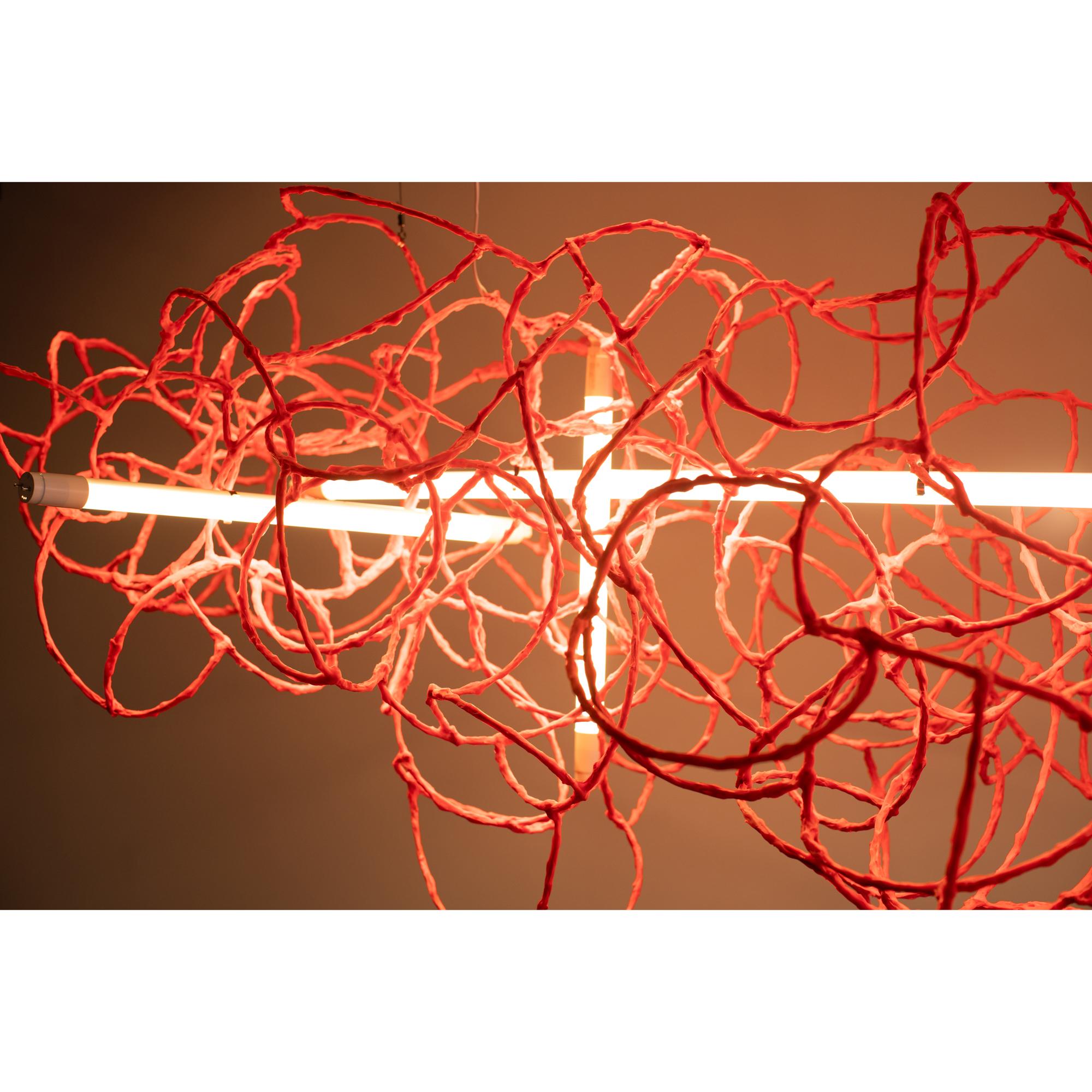 Bulge Lines chandelier red Norihiko Terayama Sculptural lamp For Sale 2