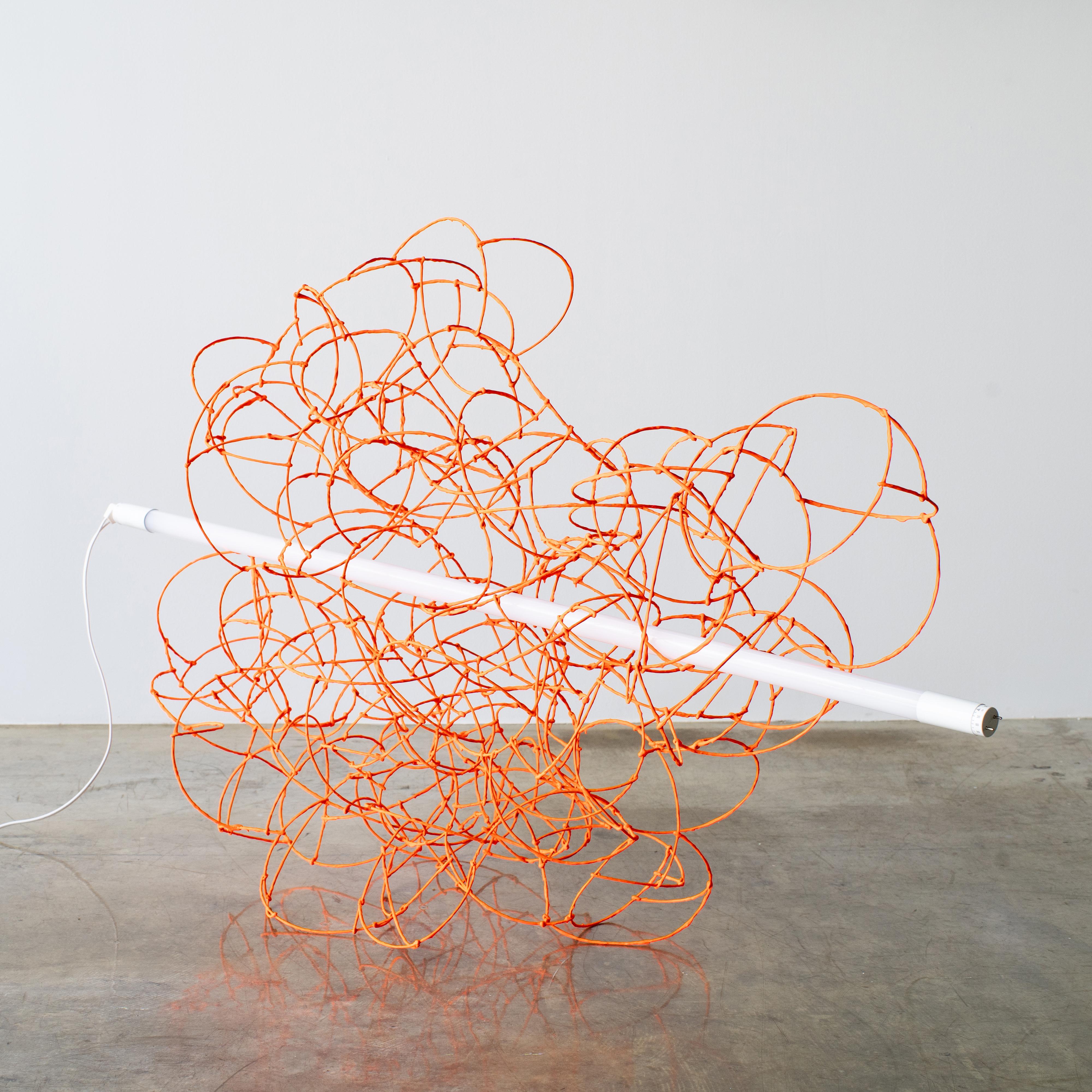 Japanese Bulge Lines Orange Norihiko Terayama Sculptural Lamp 1