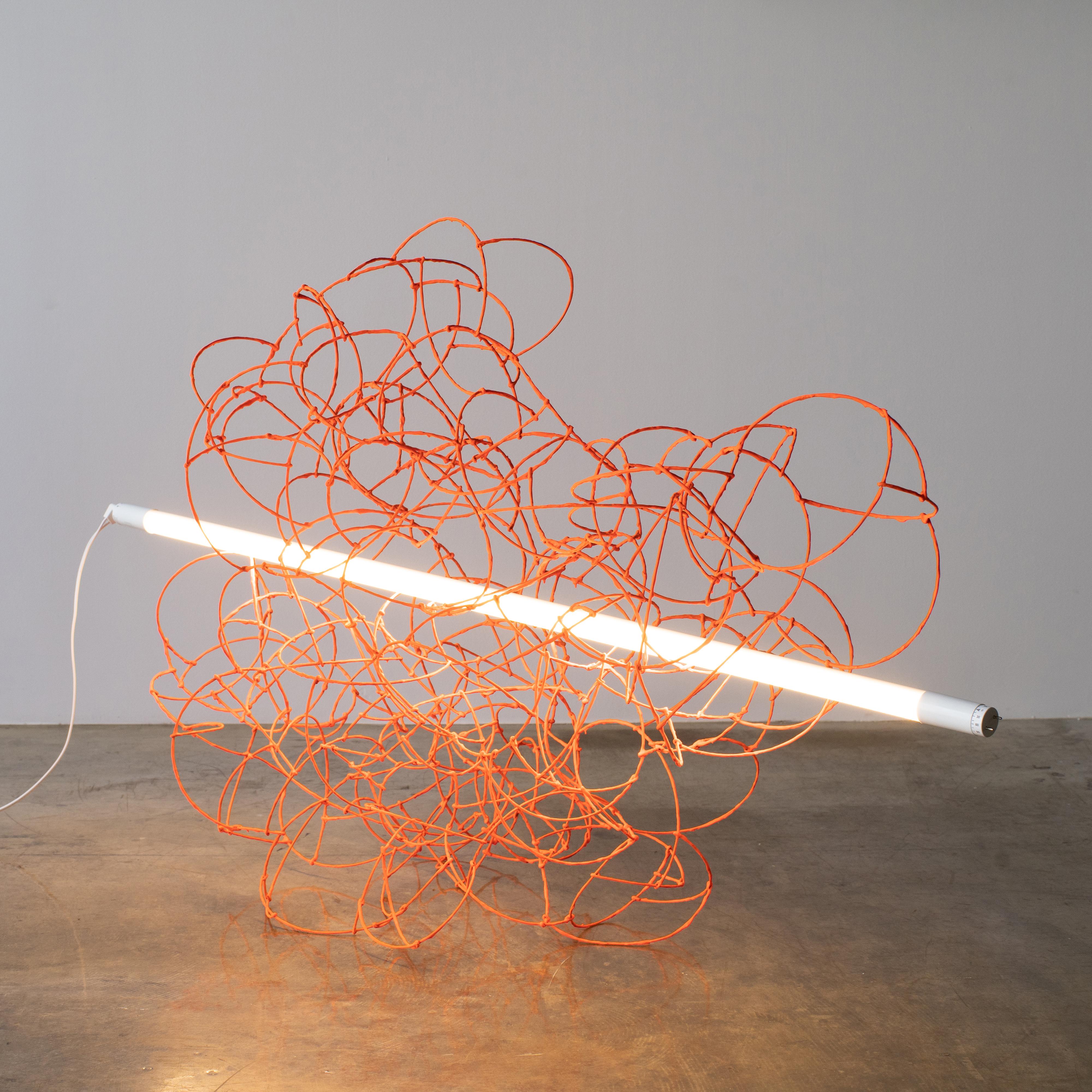 Hand-Painted Bulge Lines Orange Norihiko Terayama Sculptural Lamp 1