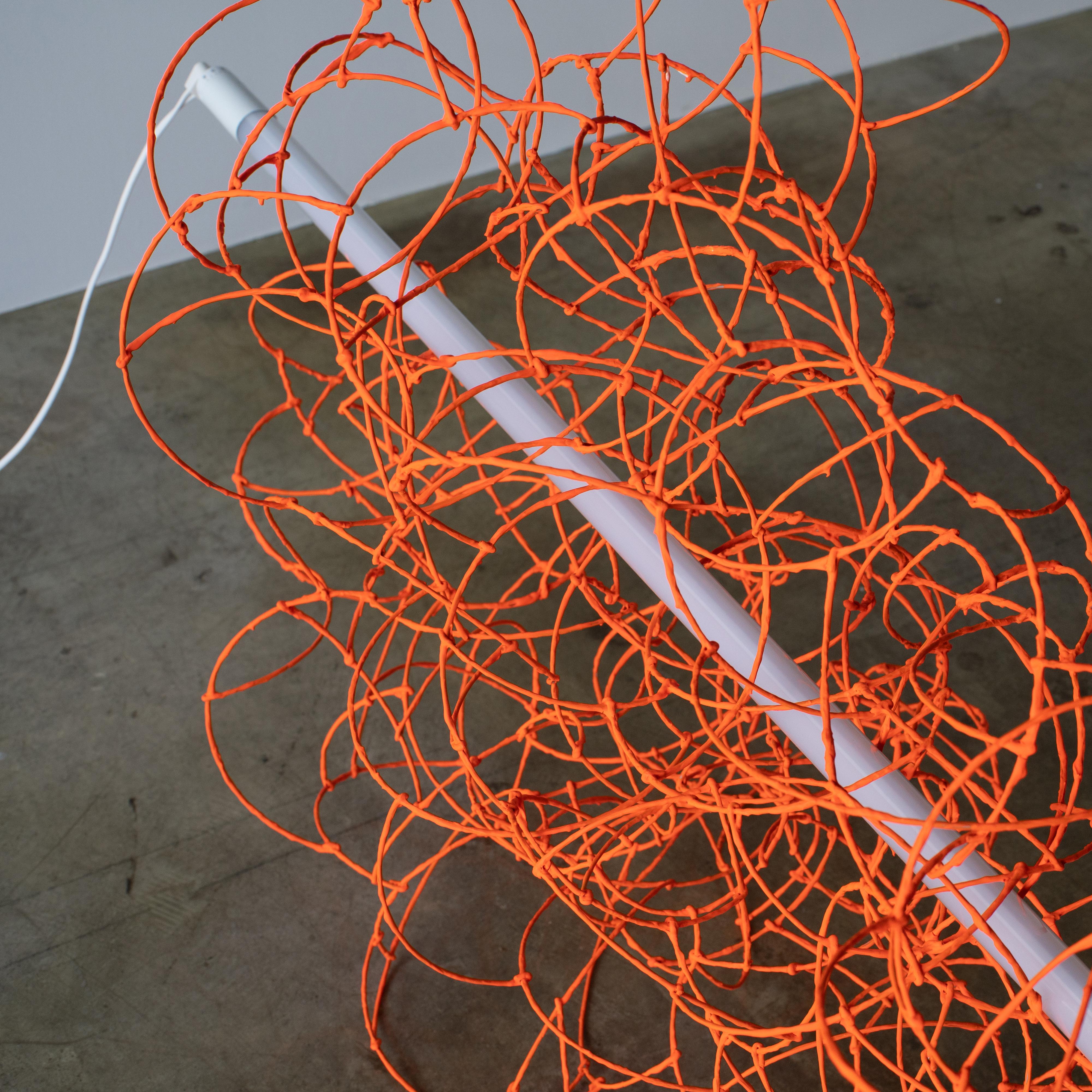Wire Bulge Lines Orange Norihiko Terayama Sculptural Lamp 1
