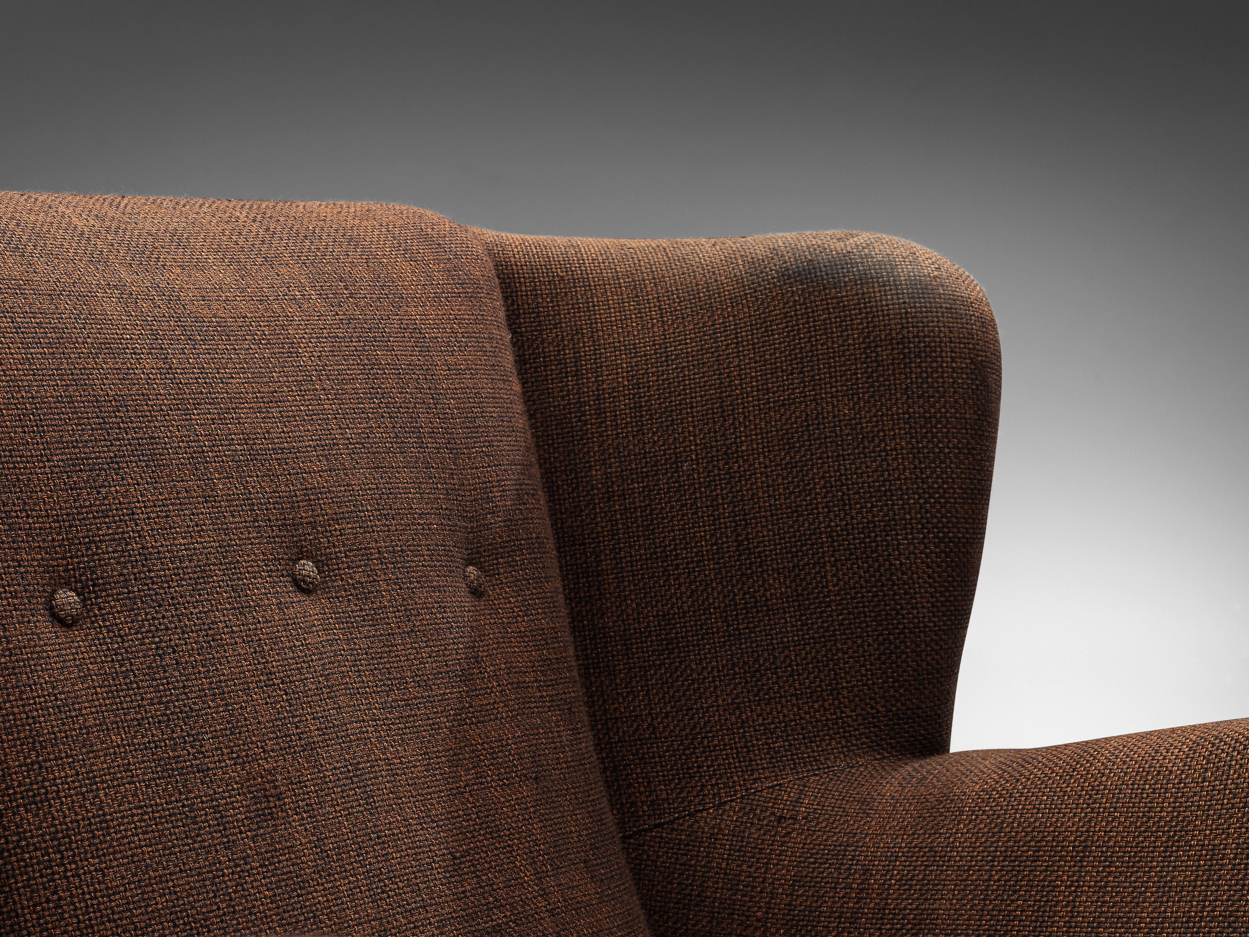 Mid-Century Modern Bulky Danish Lounge Chair in Dark Brown Fabric