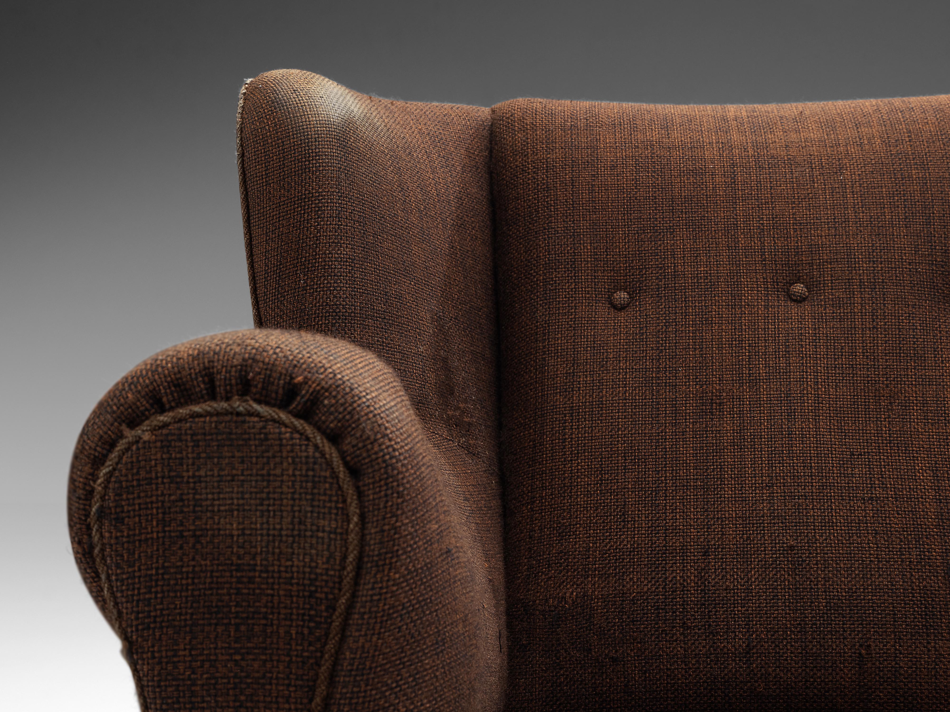 Mid-20th Century Bulky Danish Lounge Chair in Dark Brown Fabric