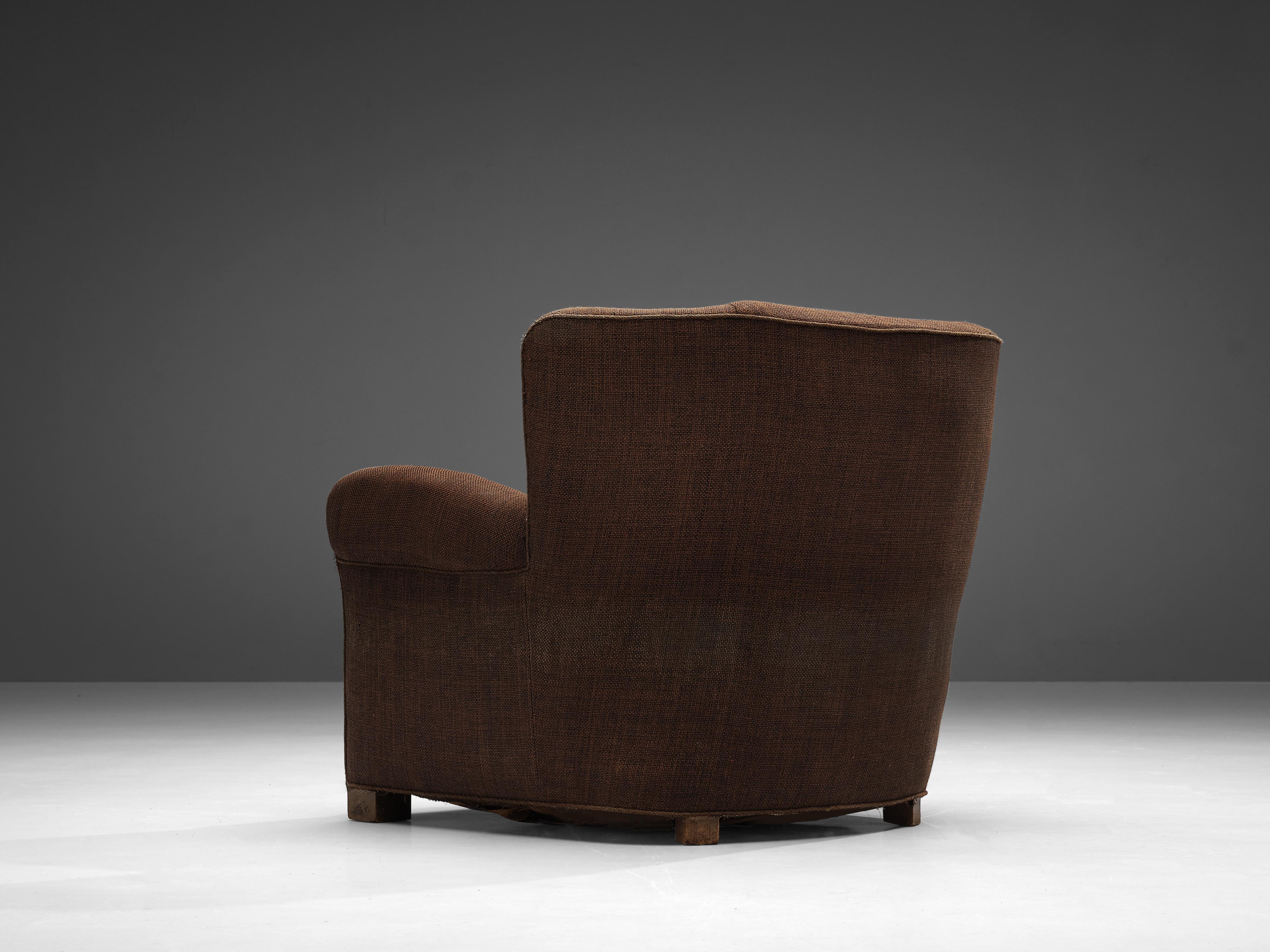 Bulky Danish Lounge Chair in Dark Brown Fabric 1