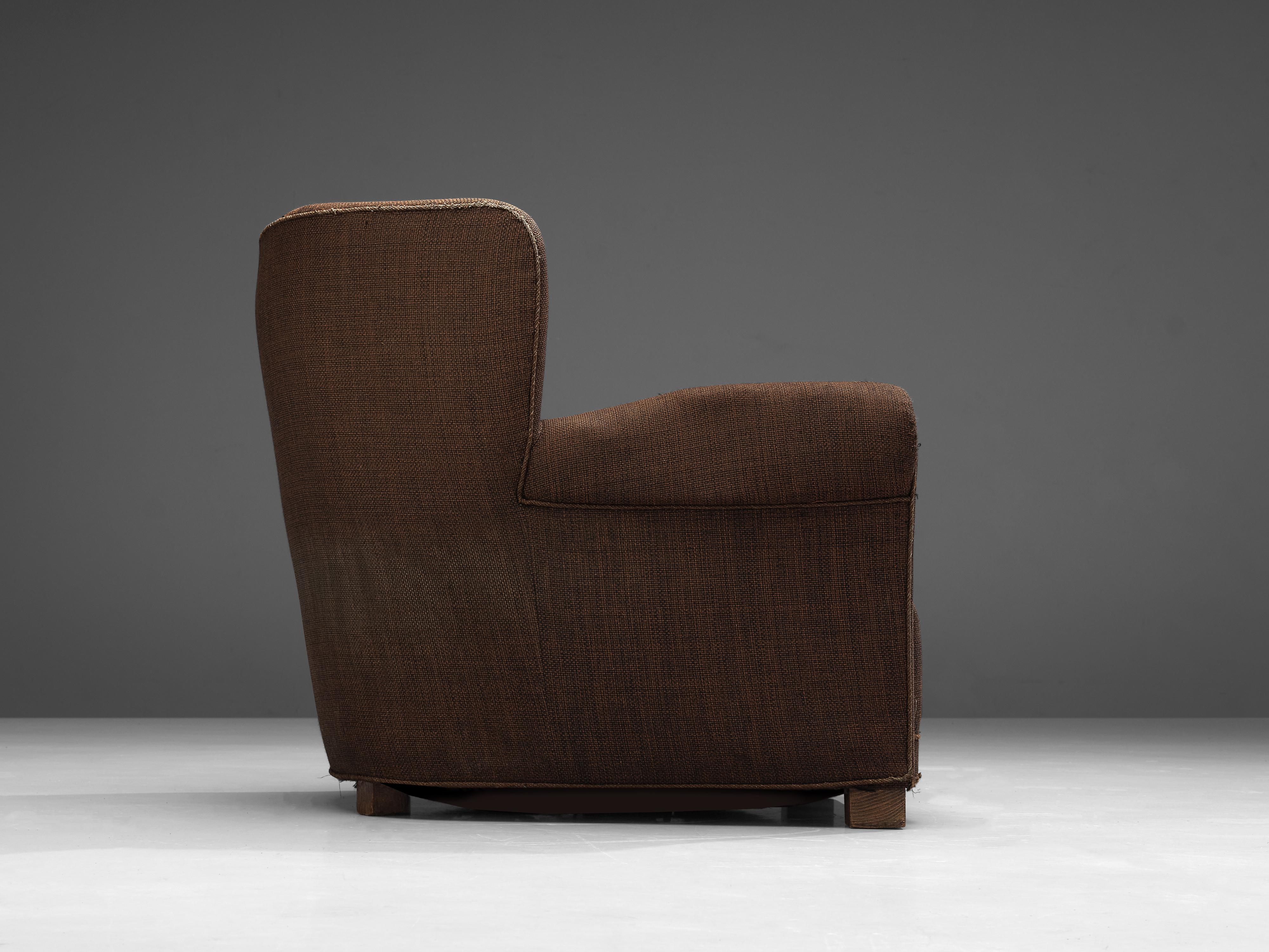 Bulky Danish Lounge Chair in Dark Brown Upholstery For Sale 1