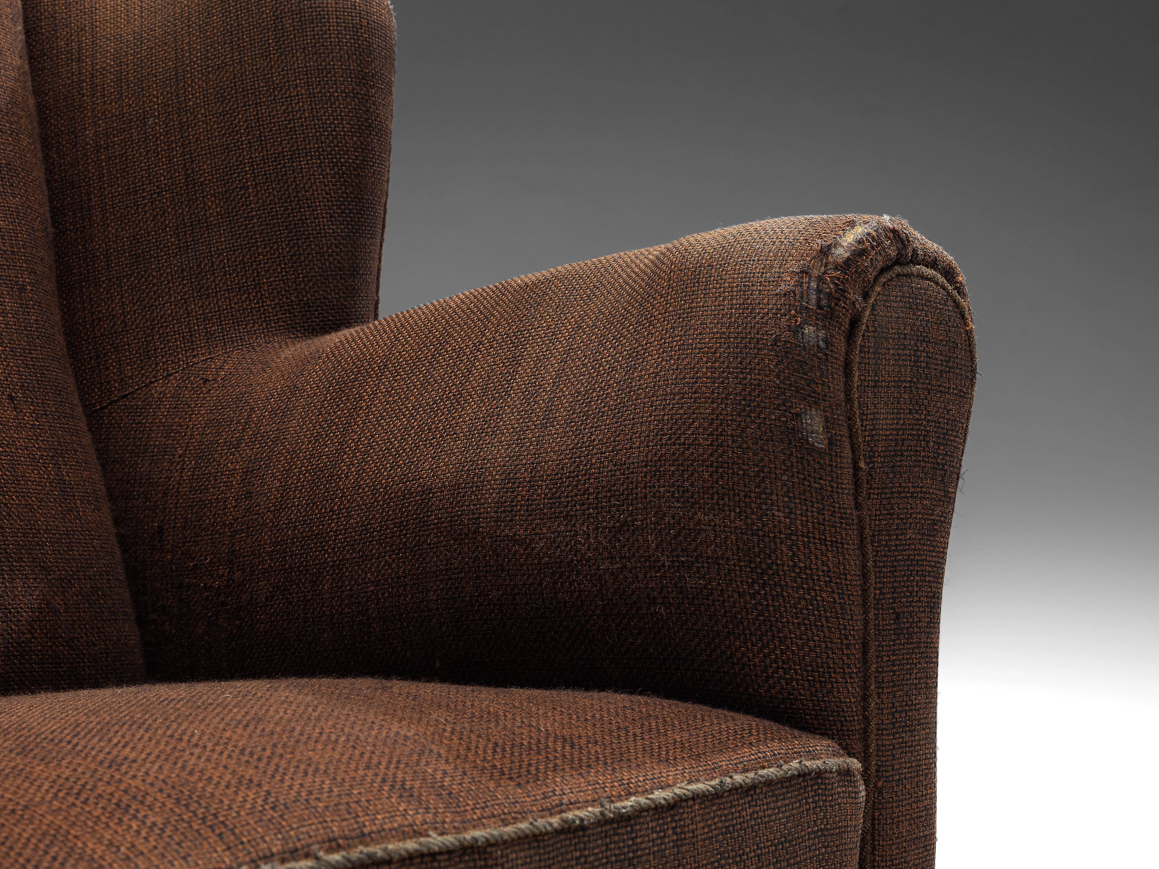 Bulky Danish Lounge Chair in Dark Brown Upholstery For Sale 2