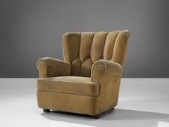 Bulky Danish Lounge Chair in Mustard Velvet and Wood