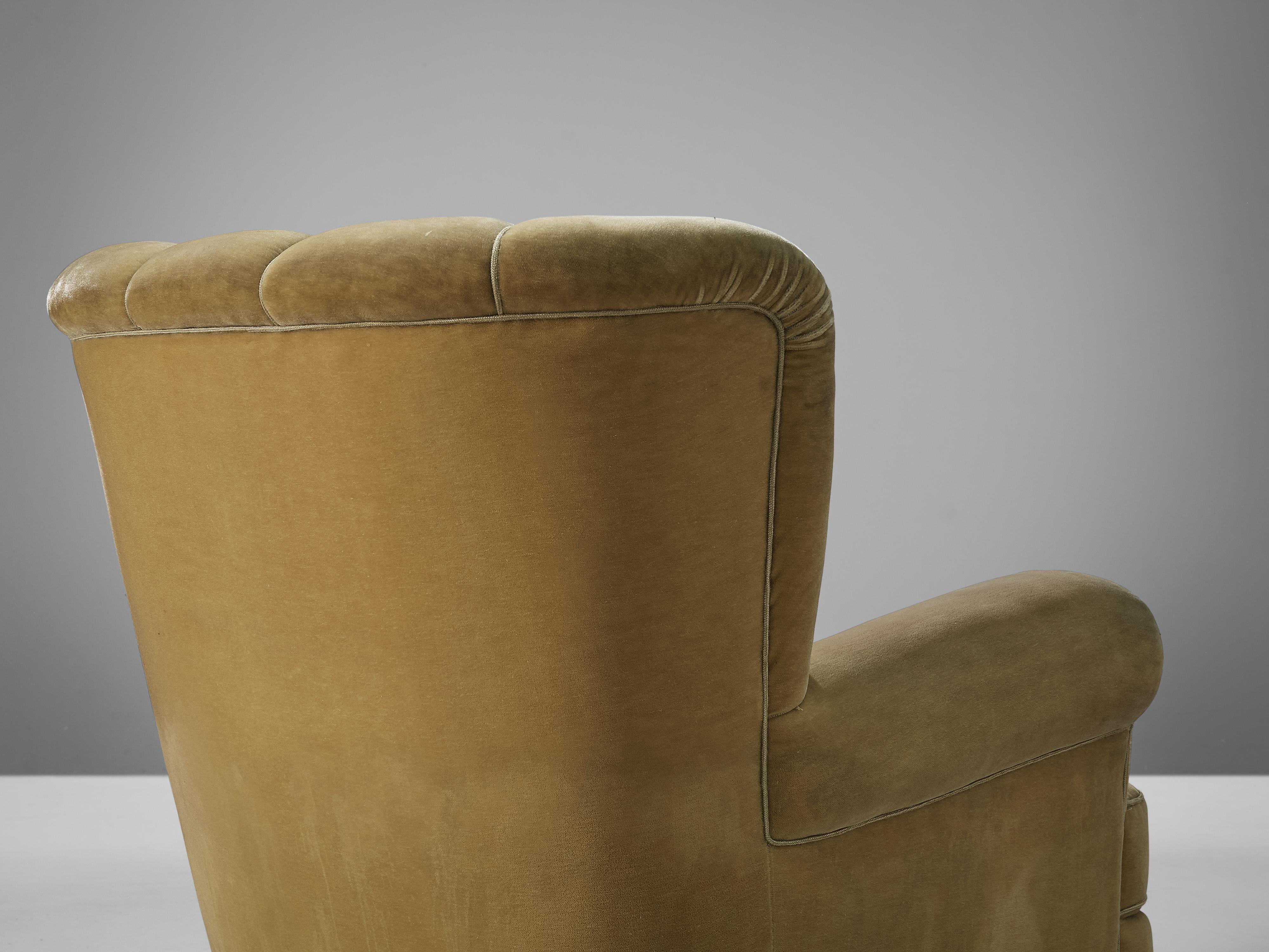 Bulky Danish Lounge Chair in Mustard Velvet and Wood For Sale 1