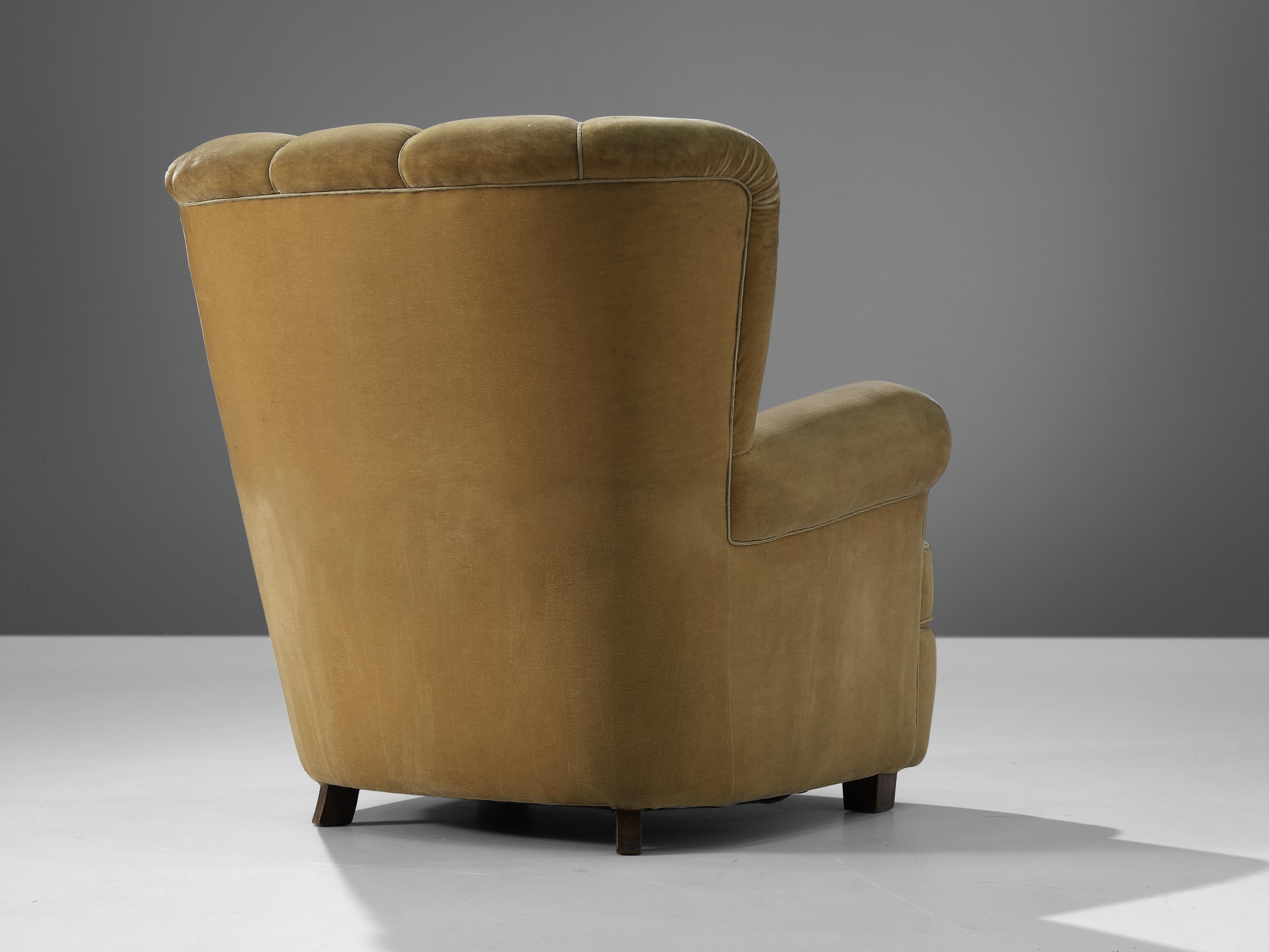 Bulky Danish Lounge Chair in Mustard Fabric For Sale 3