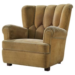 Bulky Danish Lounge Chair in Mustard Velvet and Wood