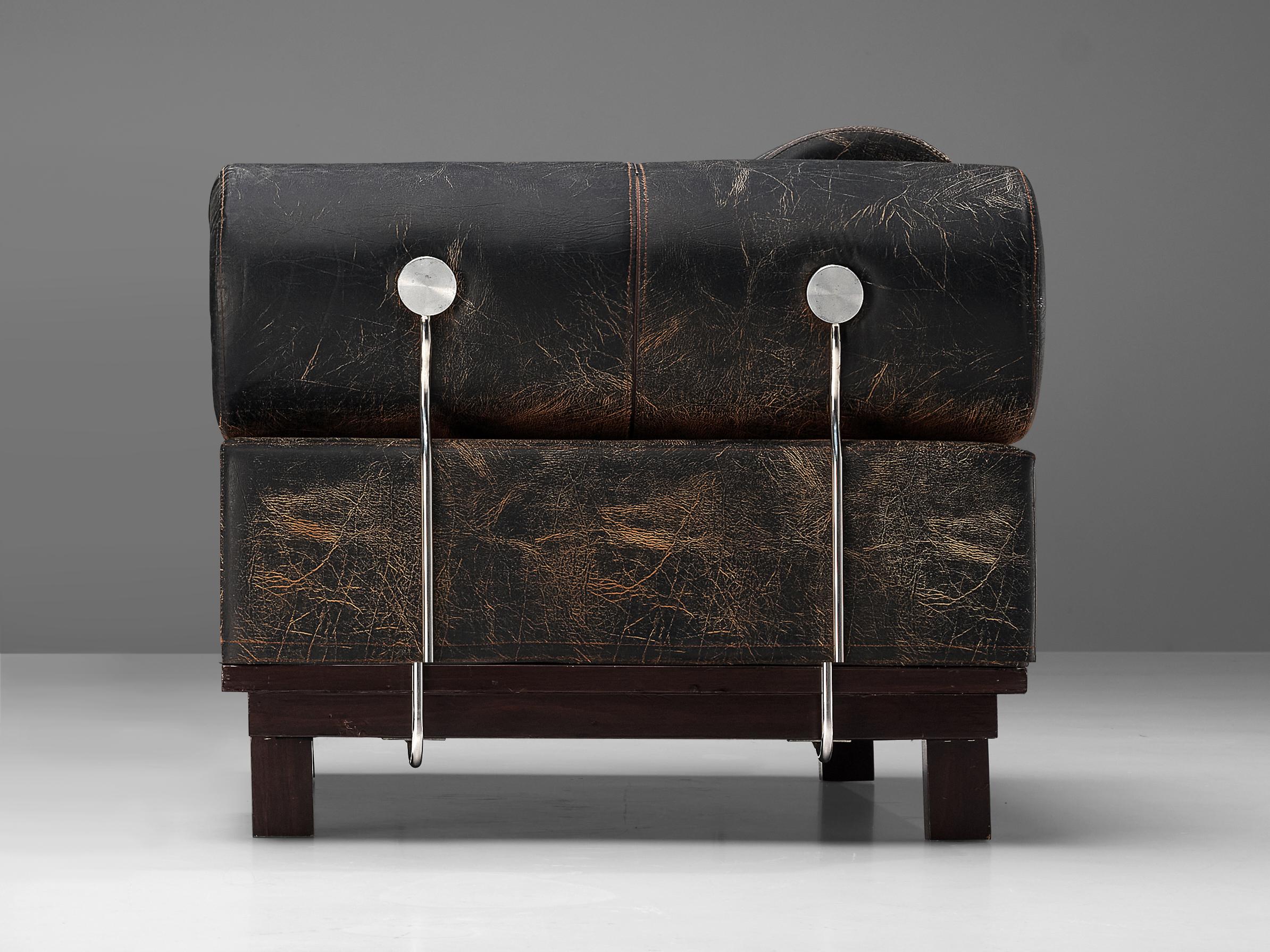 Late 20th Century Bulky Lounge Chair in Leatherette and Metal Details
