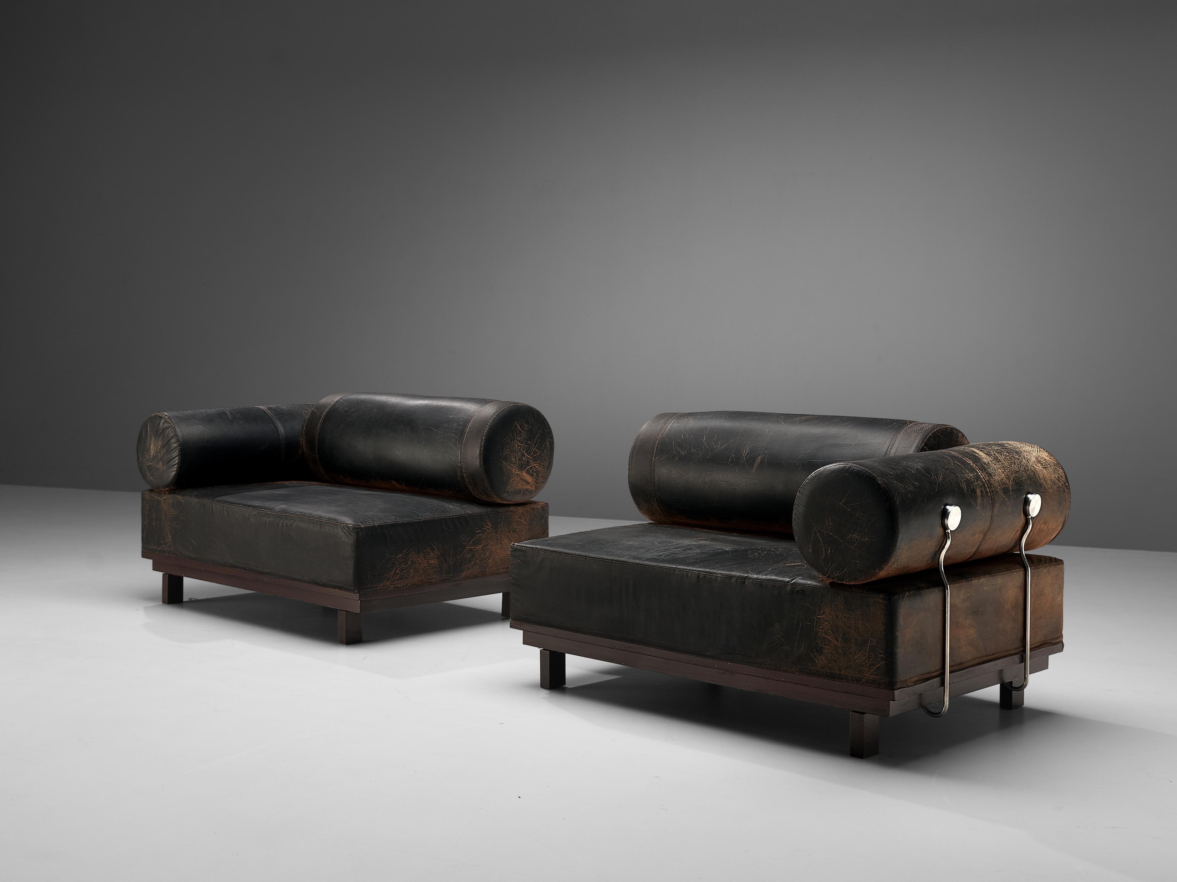 Bulky Modular Sofa in Leatherette and Metal Details 4