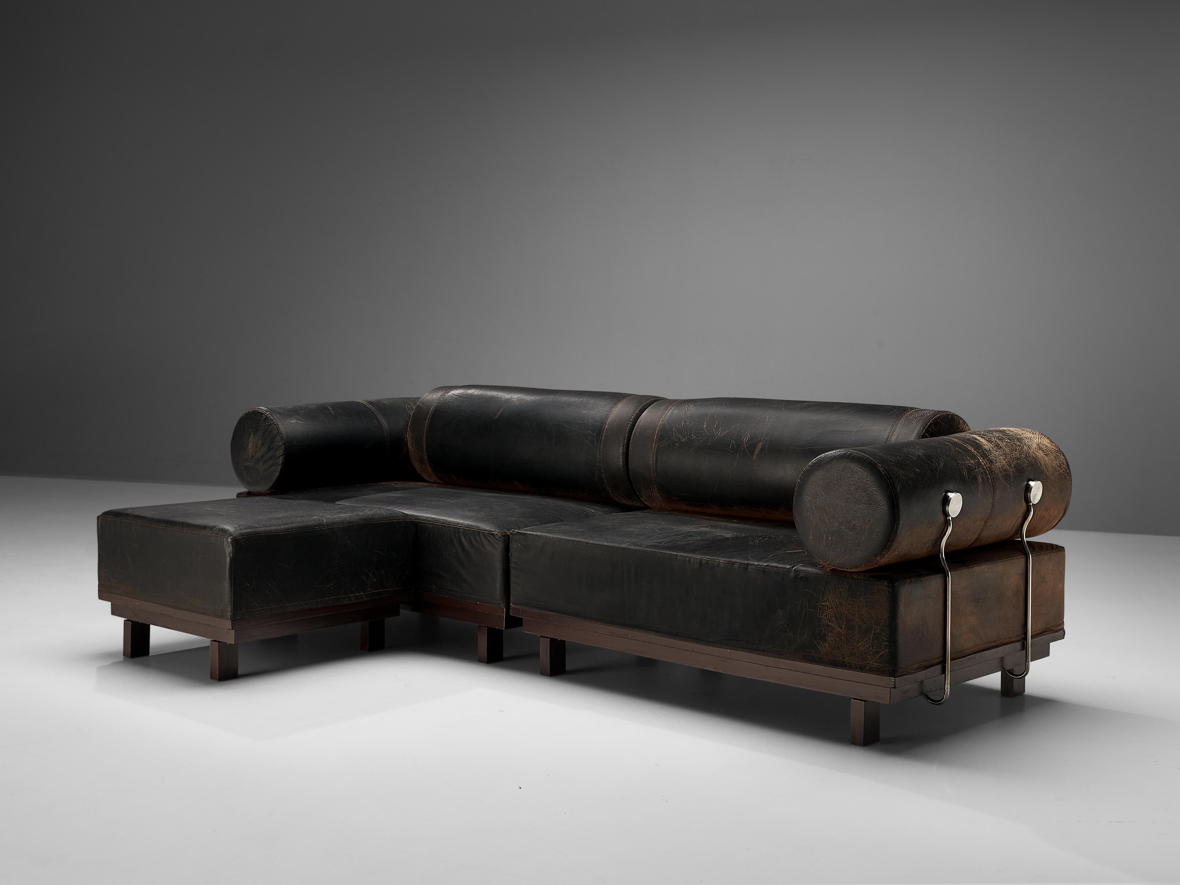Bulky Modular Sofa in Leatherette and Metal Details 5