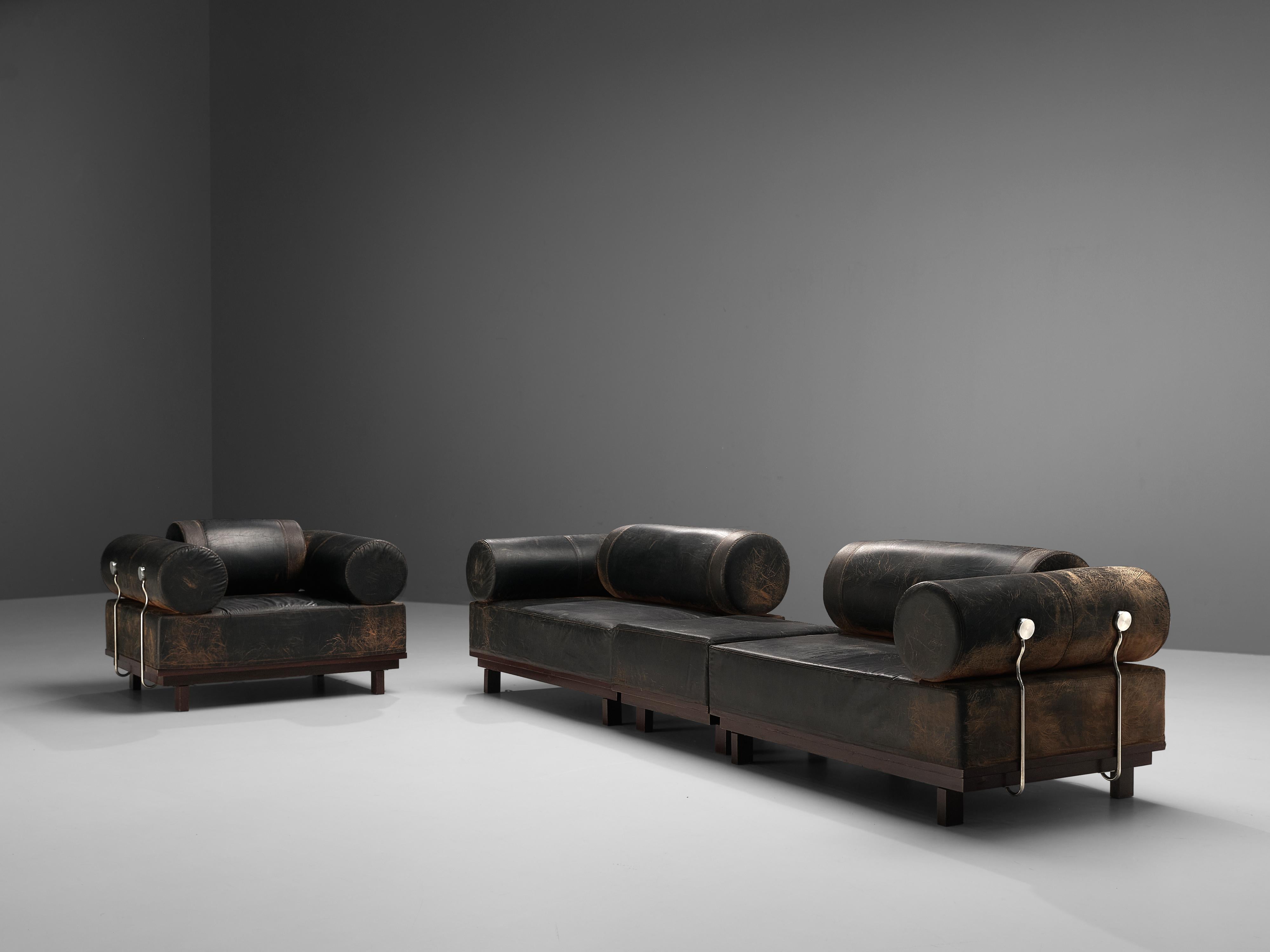 Bulky Modular Sofa in Leatherette and Metal Details 7
