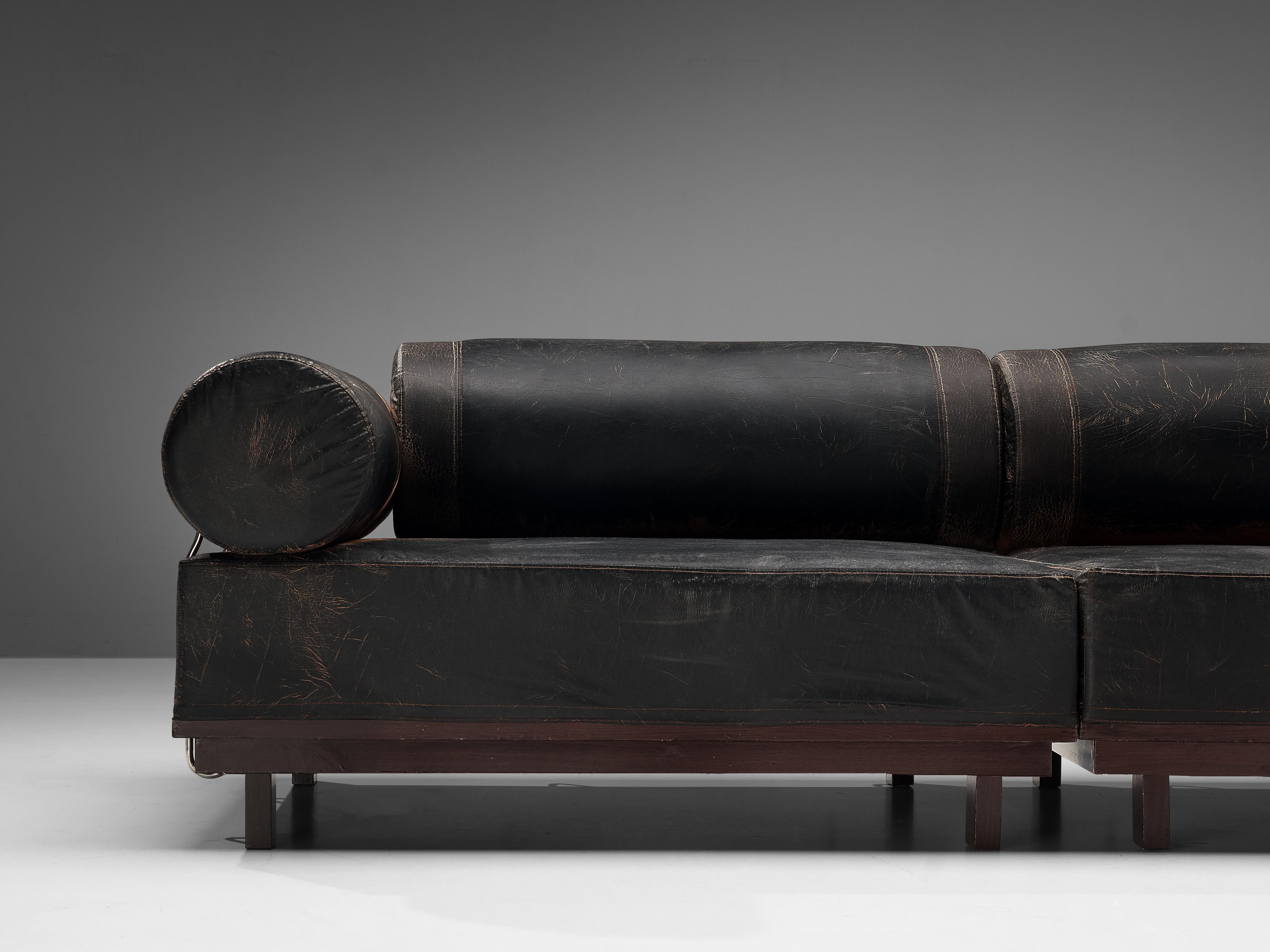 Late 20th Century Bulky Modular Sofa in Leatherette and Metal Details