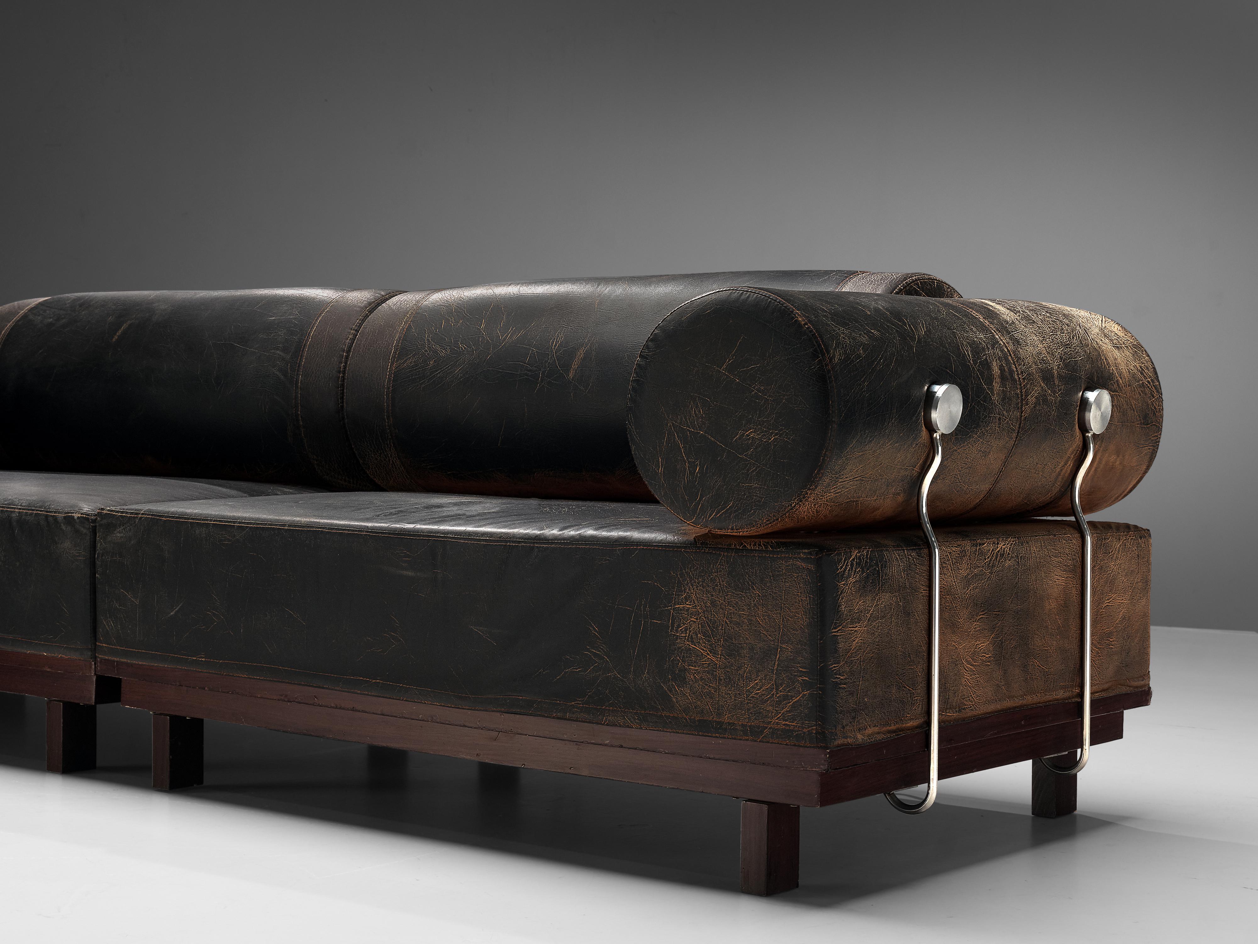 Bulky Modular Sofa in Leatherette and Metal Details 1