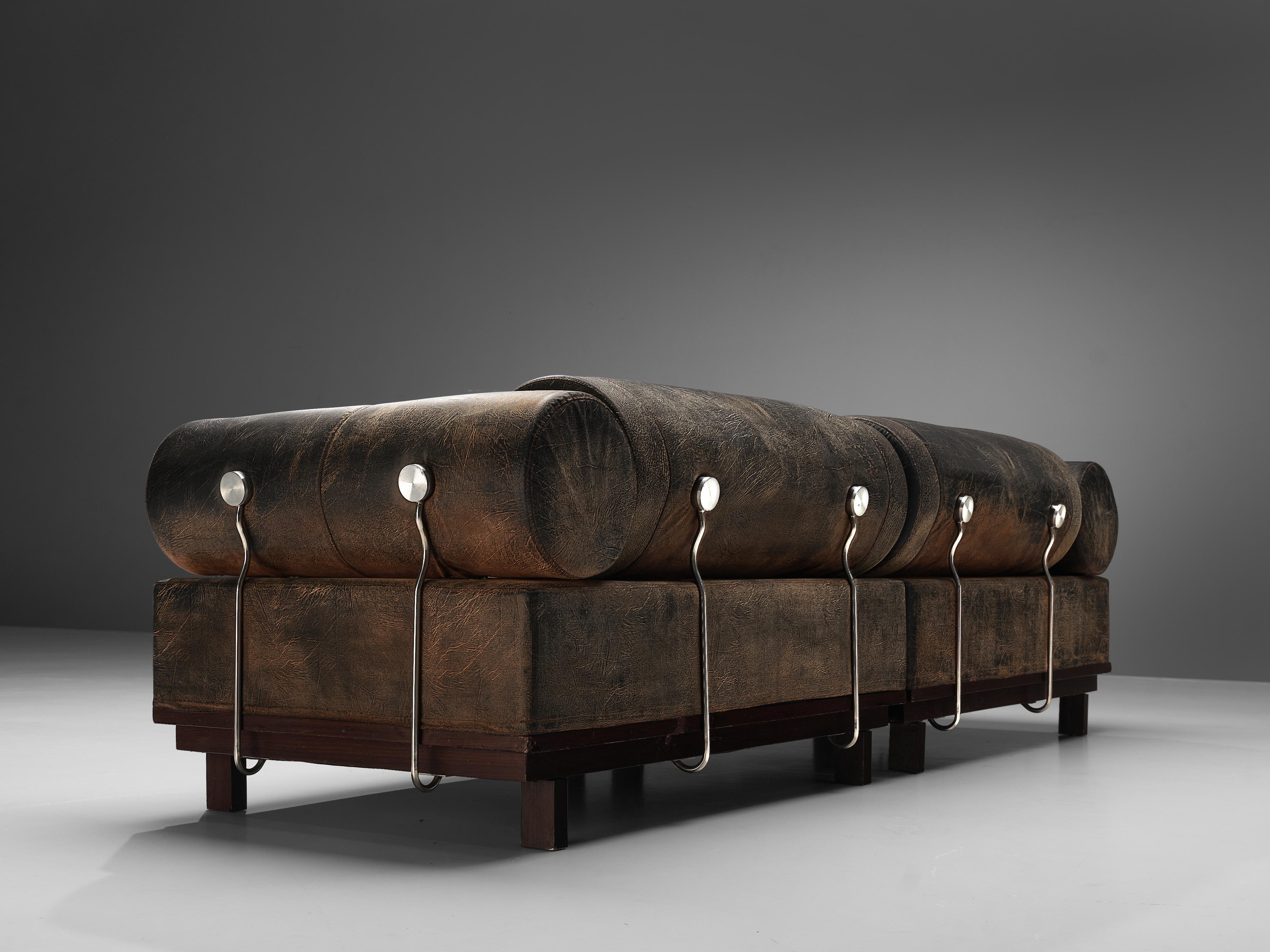 Bulky Modular Sofa in Leatherette and Metal Details 3
