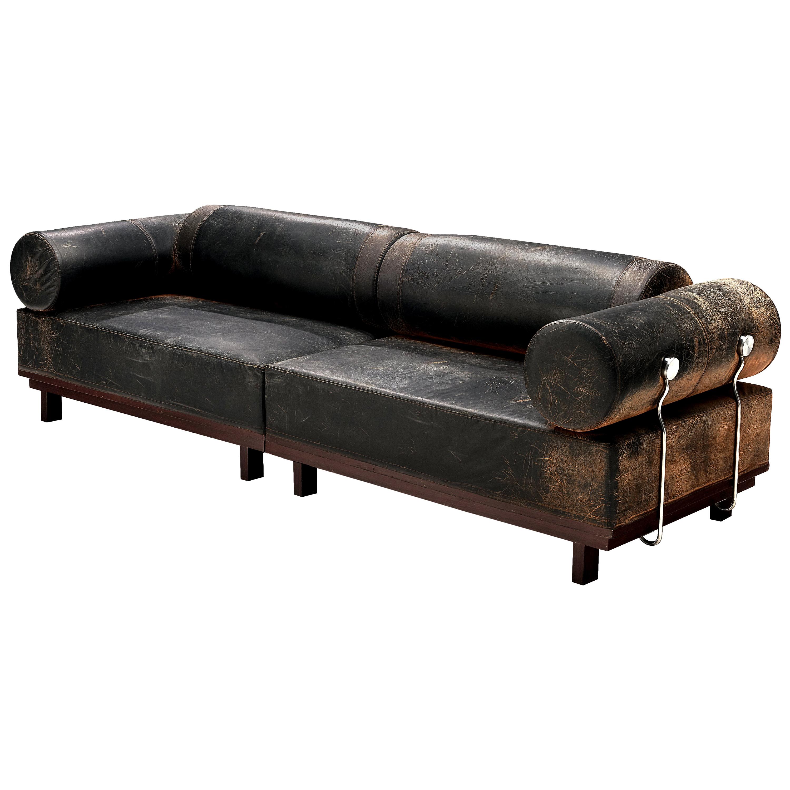 Bulky Modular Sofa in Leatherette and Metal Details