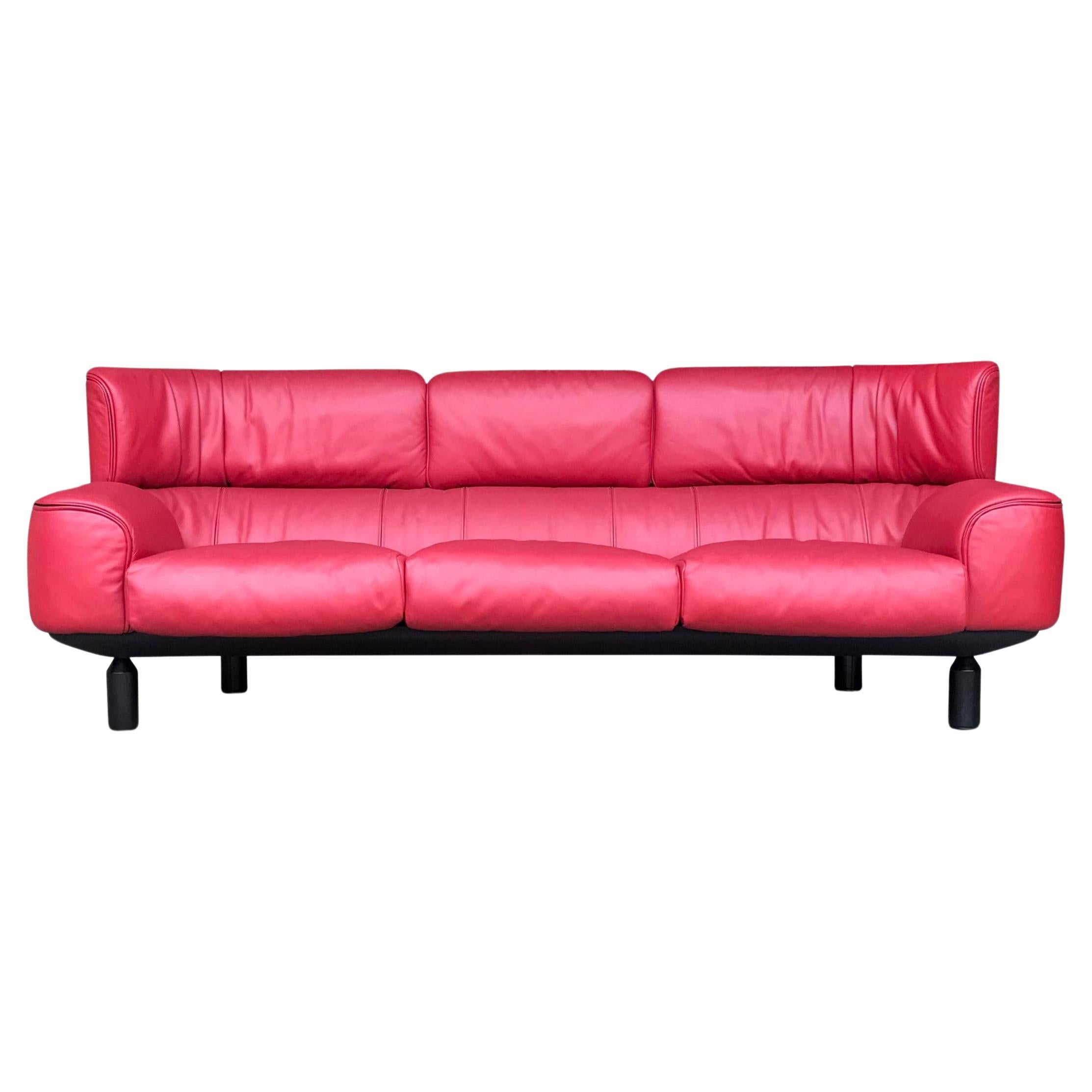 Bull 3-seater red leather sofa by Gianfranco Frattini for Cassina 1987 For Sale