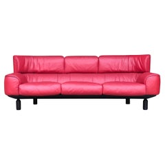 Retro Bull 3-seater red leather sofa by Gianfranco Frattini for Cassina 1987