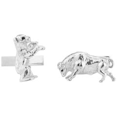 Bull and Bear Stockbroker Cufflinks in Sterling Silver with Black Diamonds