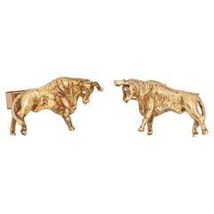 Bull Cufflinks Vintage 70s 14k Gold Stock Market Stockbroker Animal Jewelry