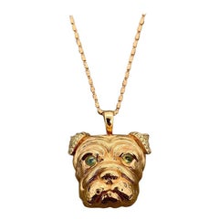 Bull-Dog Diamond Cats Eye Chrysoberyl Gold Pendant