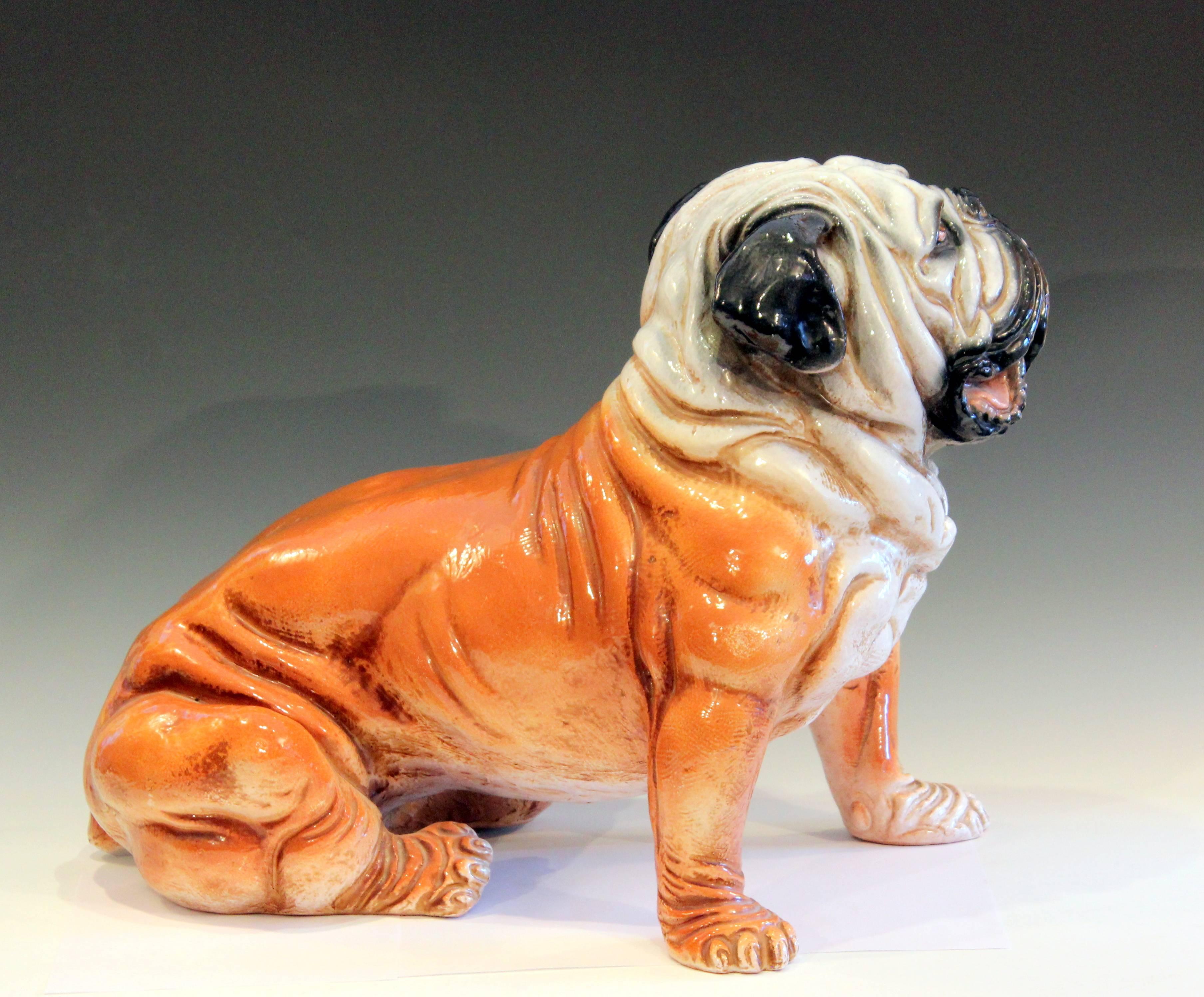 Molded Bull Dog Figure Bellini Sculpture Large Raymor Italian Terracotta Pottery