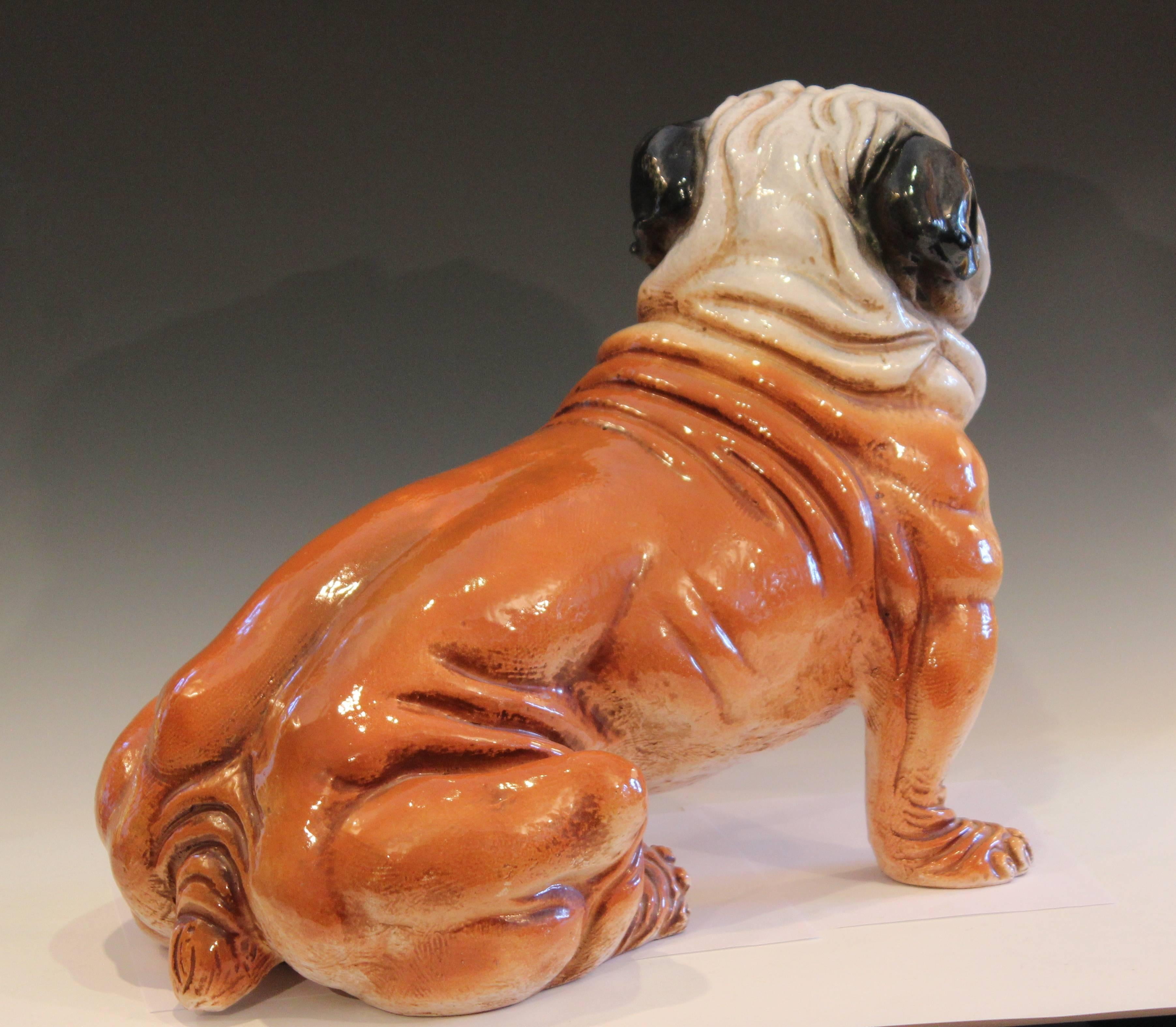 Bull Dog Figure Bellini Sculpture Large Raymor Italian Terracotta Pottery In Excellent Condition In Wilton, CT