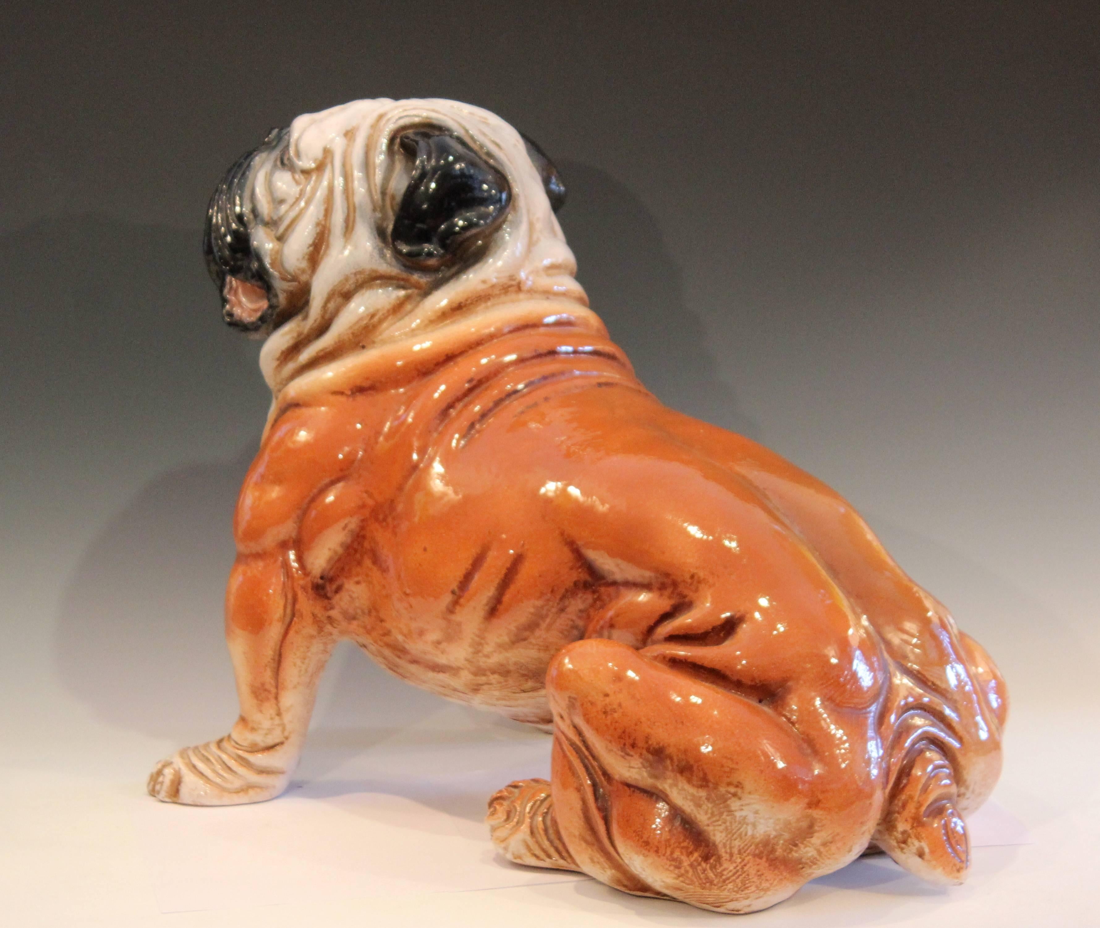 Bull Dog Figure Bellini Sculpture Large Raymor Italian Terracotta Pottery In Excellent Condition In Wilton, CT