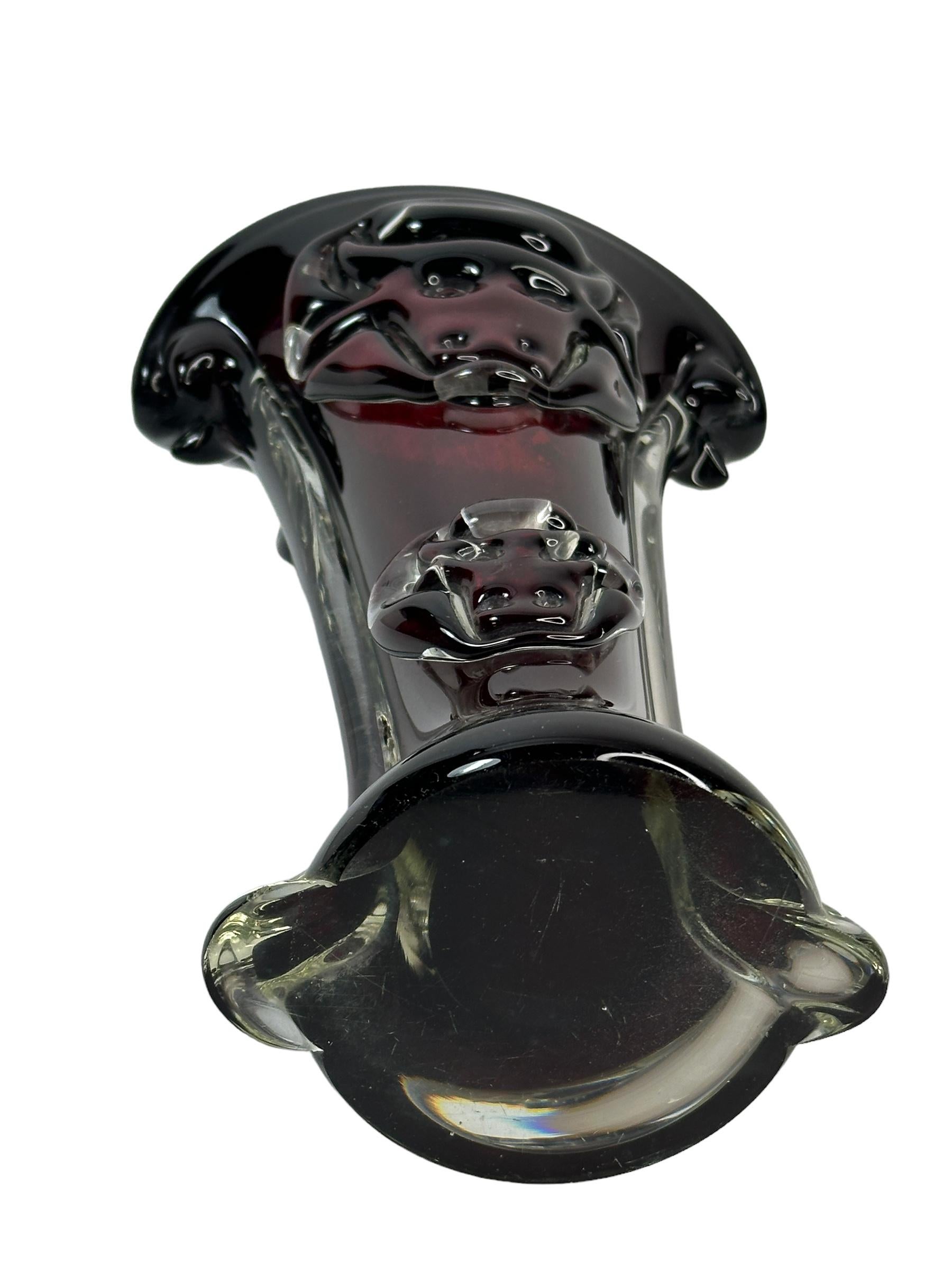 Bull Face Brutalist Murano Glass Vase red & clear, Vintage, Italy, 1960s For Sale 2