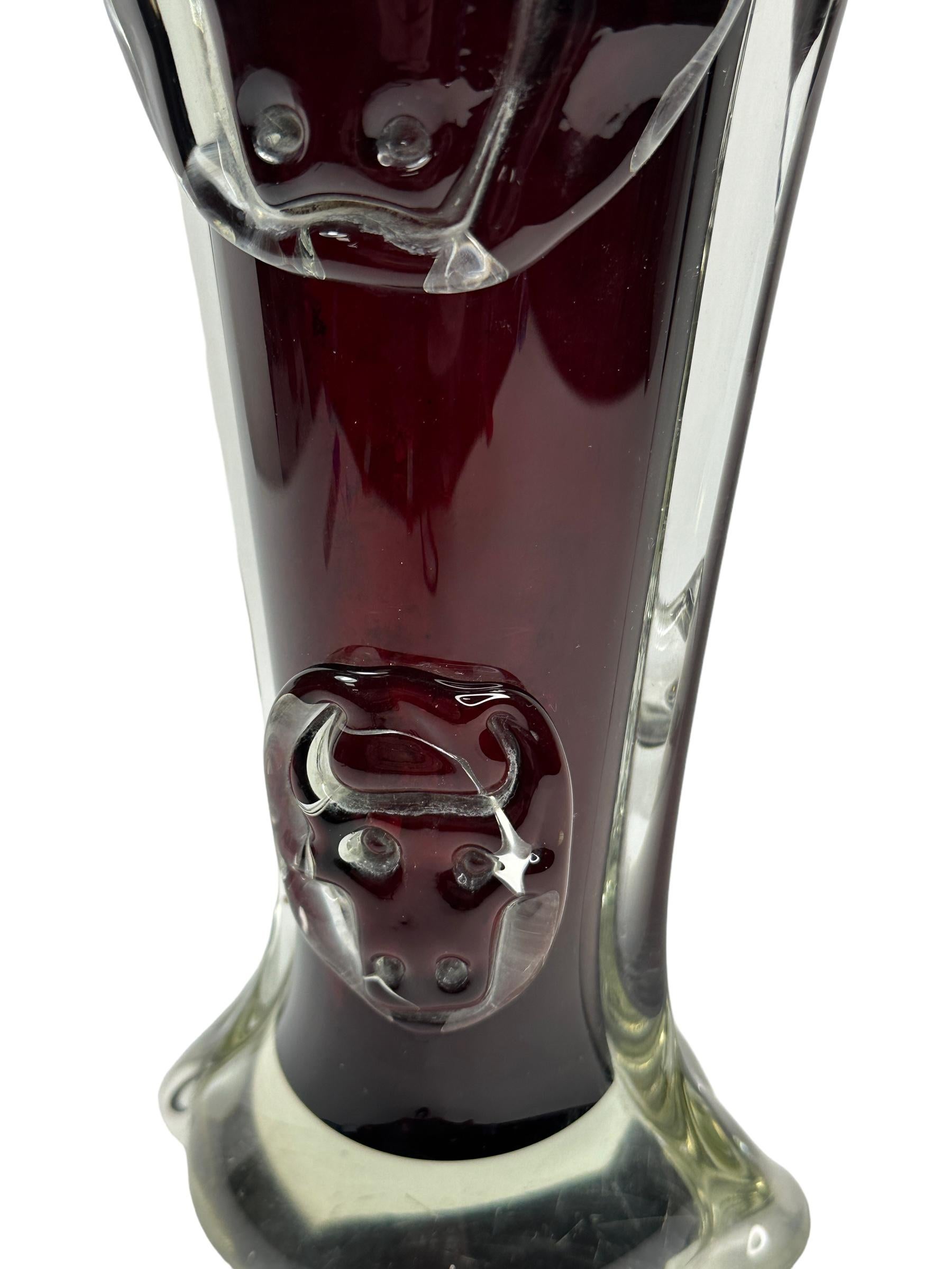 Vase en verre de Murano brutaliste rouge et transparent, Vintage, Italie, années 1960 en vente 6