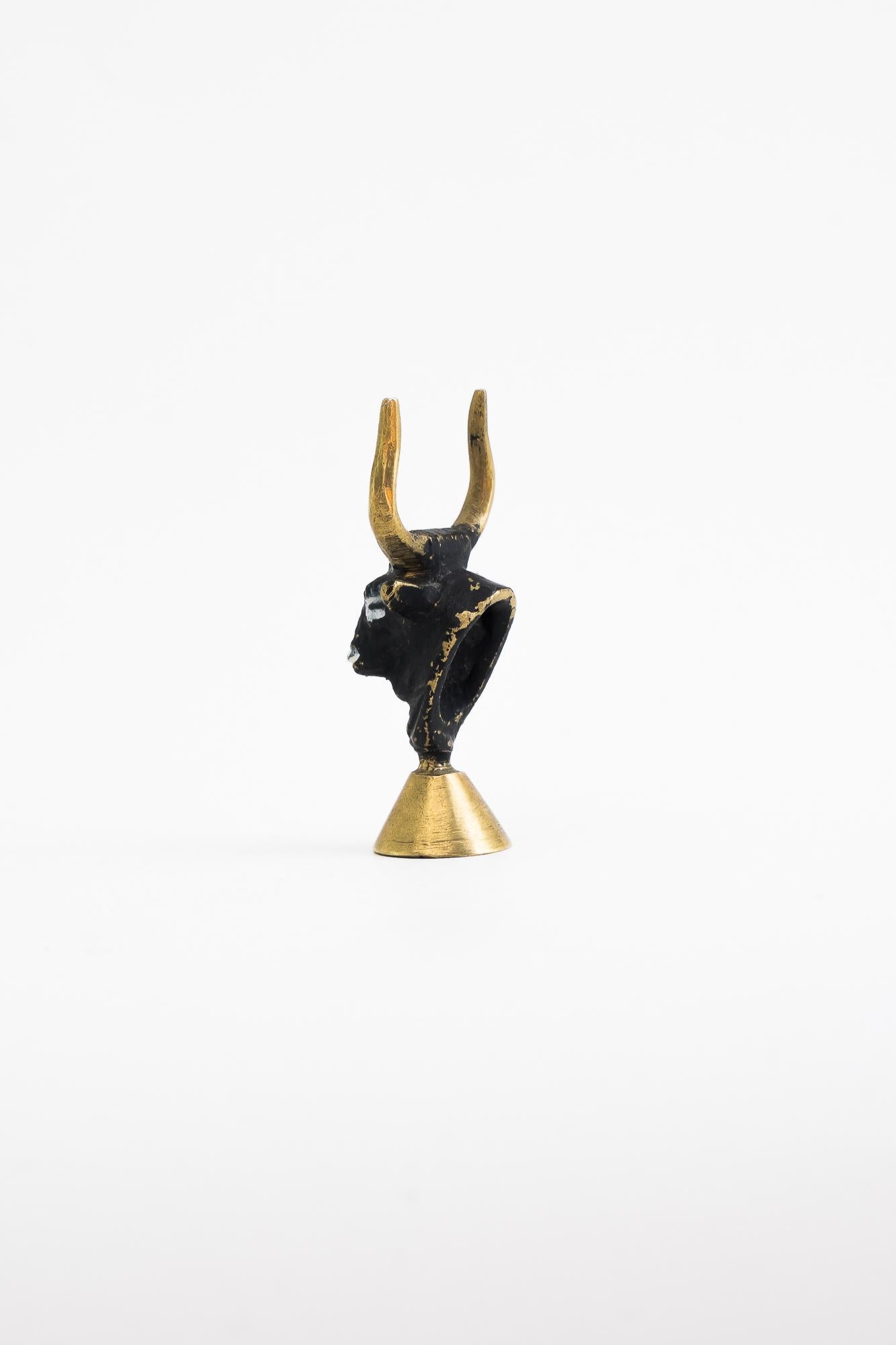 Blackened Bull Head Figurine by Walter Bosse Vienna Around 1950s For Sale