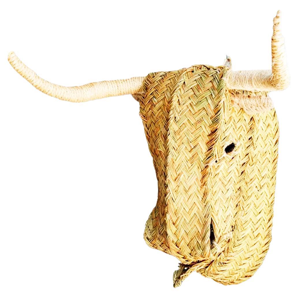 Bull Head for Wall Sculpture Made of Esparto Grass and Rope. Spain