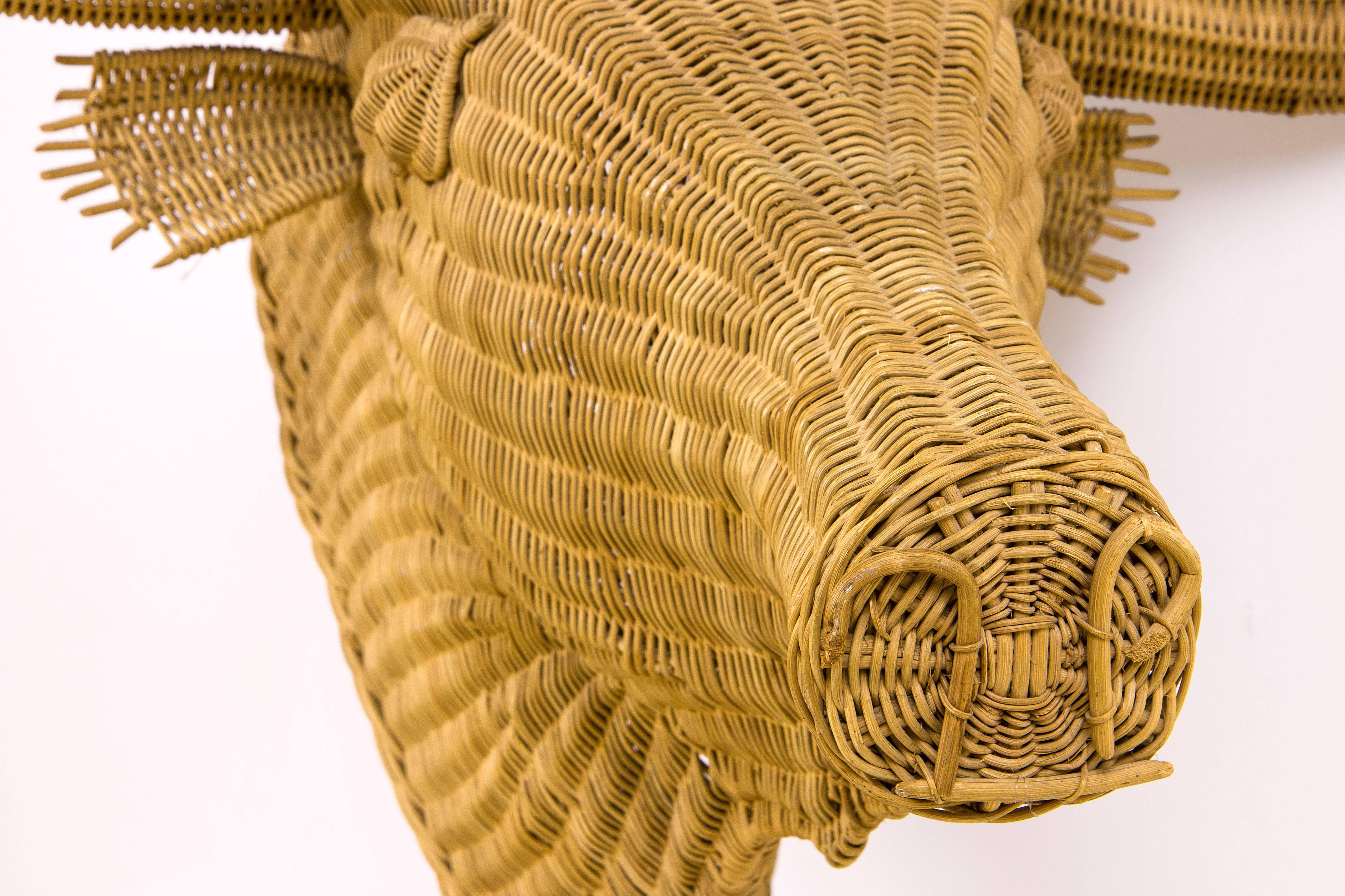 Rattan Bull Head Wall Sculpture, France, circa 1960