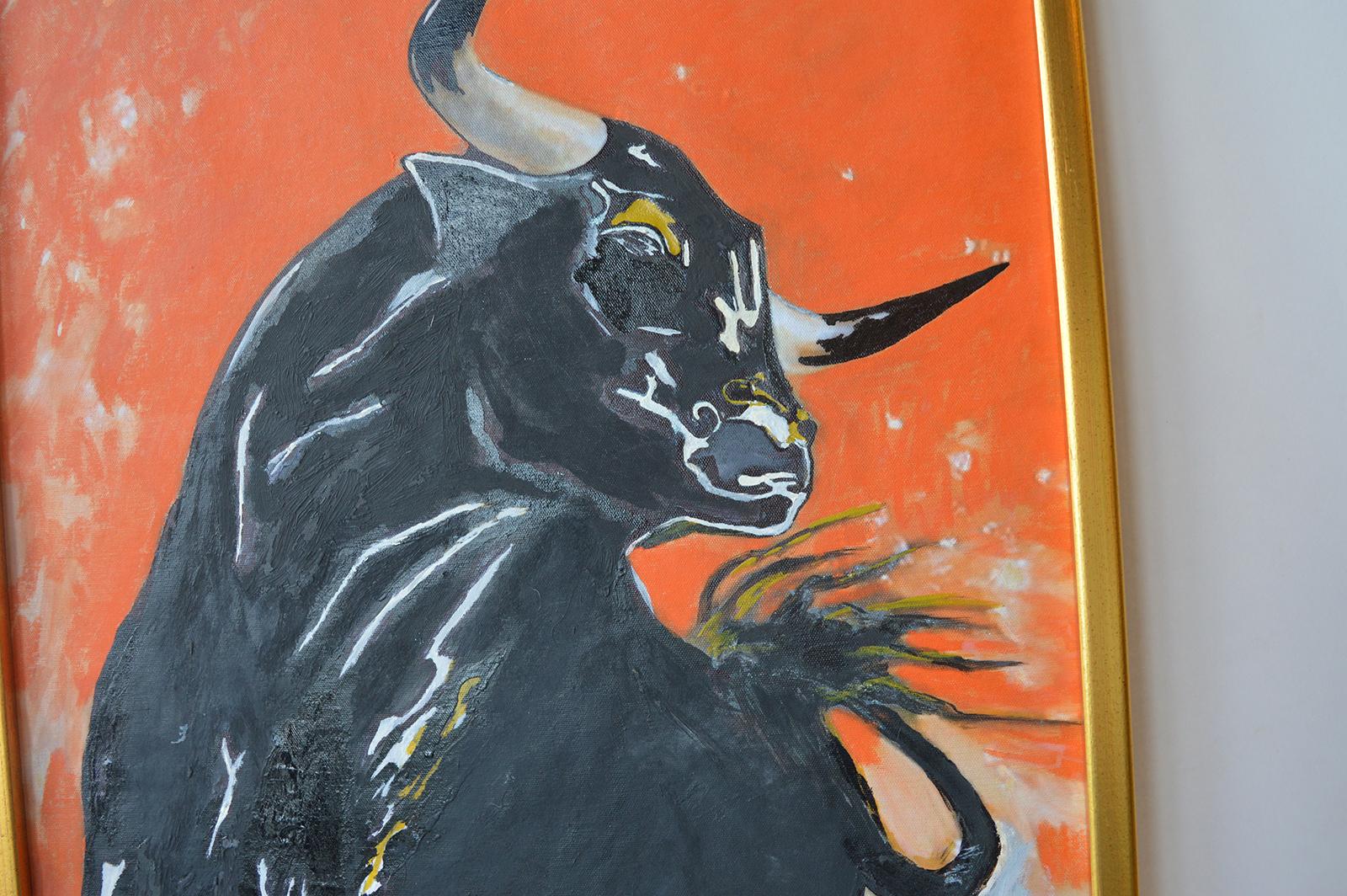 Austrian Bull Oil Painting on Canvas