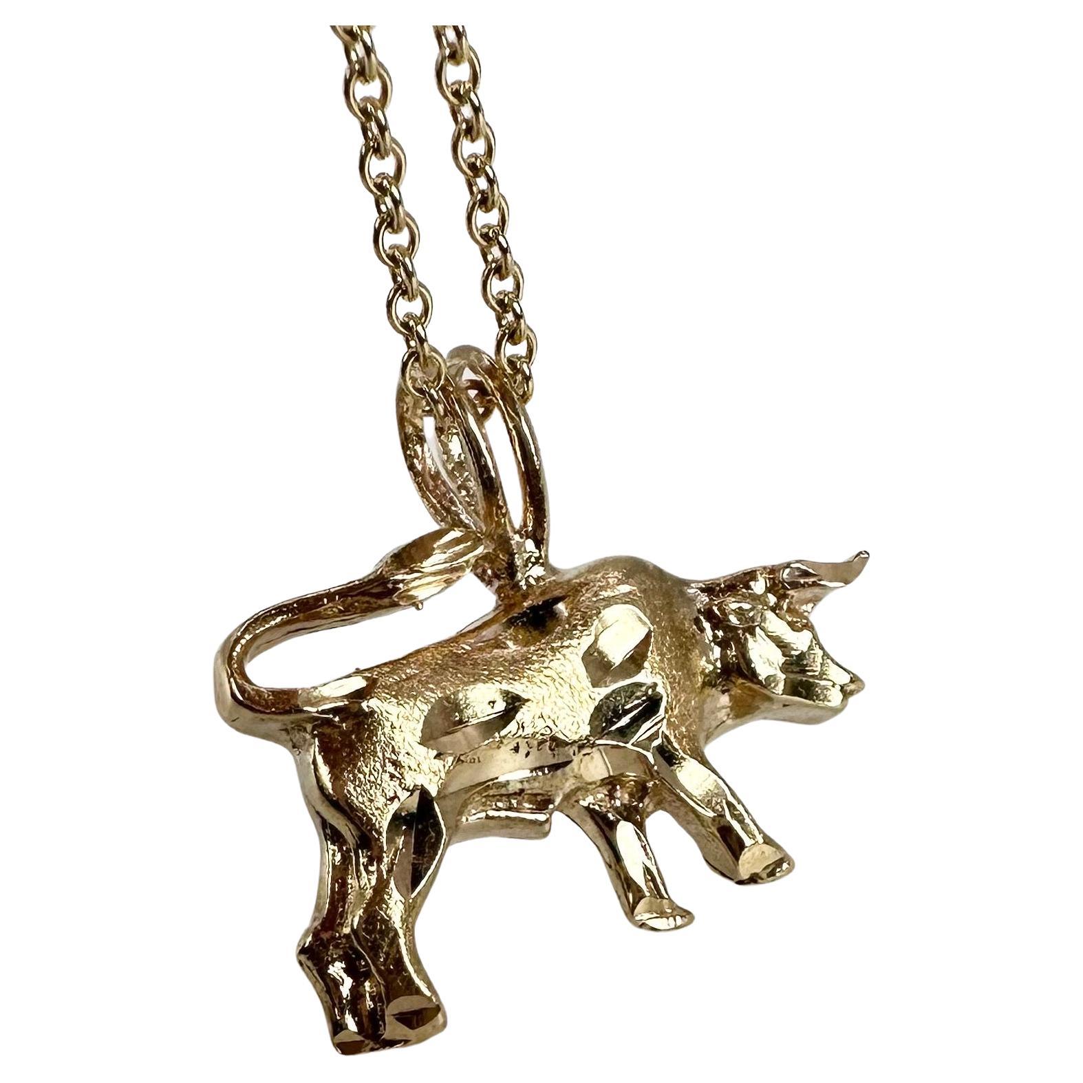 Bull Pendant Necklace 14 Karat Yellow Gold Necklace Bulls For Sale