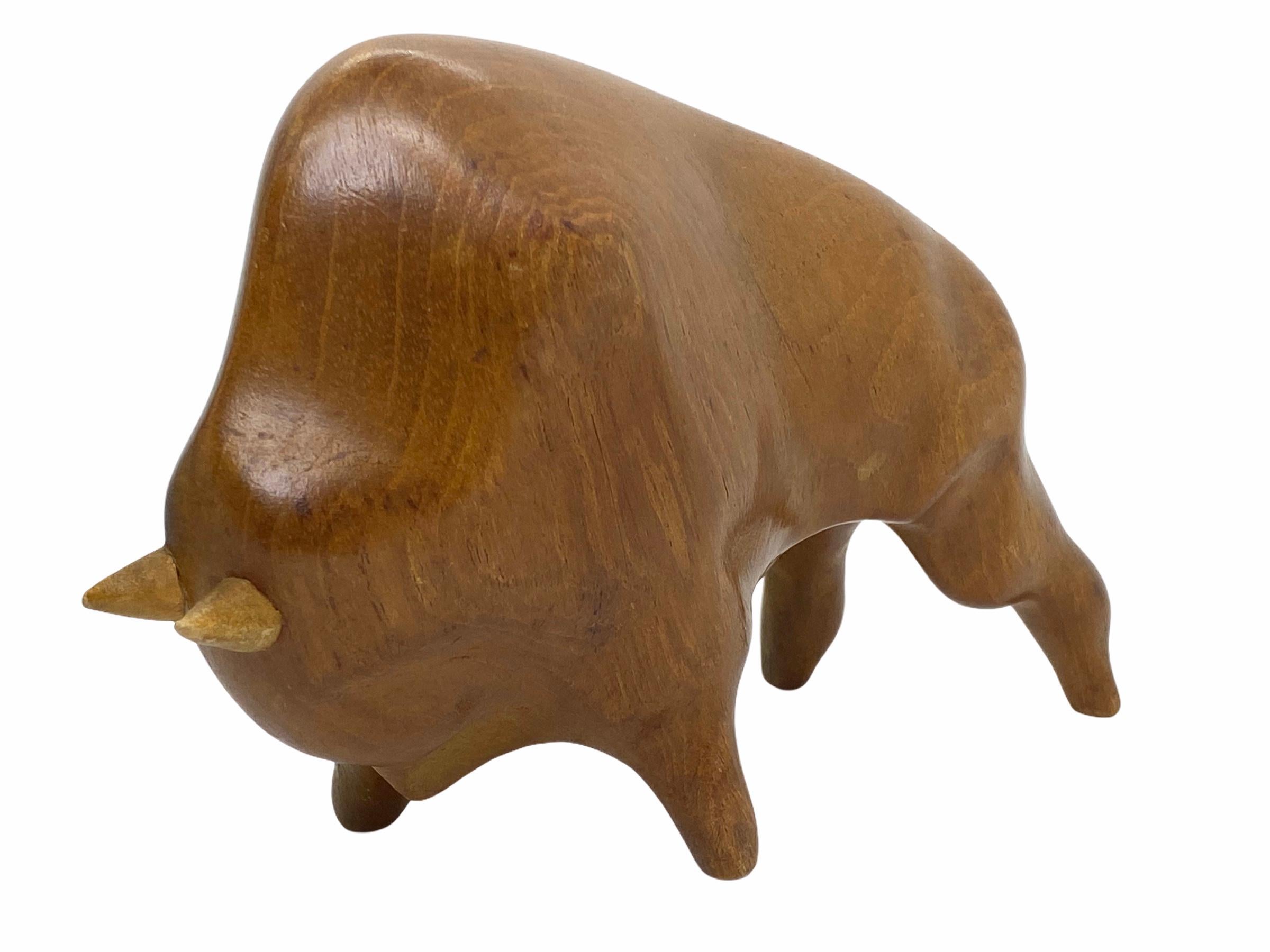 Danish Bull Sculpture Denmark Modern Hand Carved Wood, 1960s