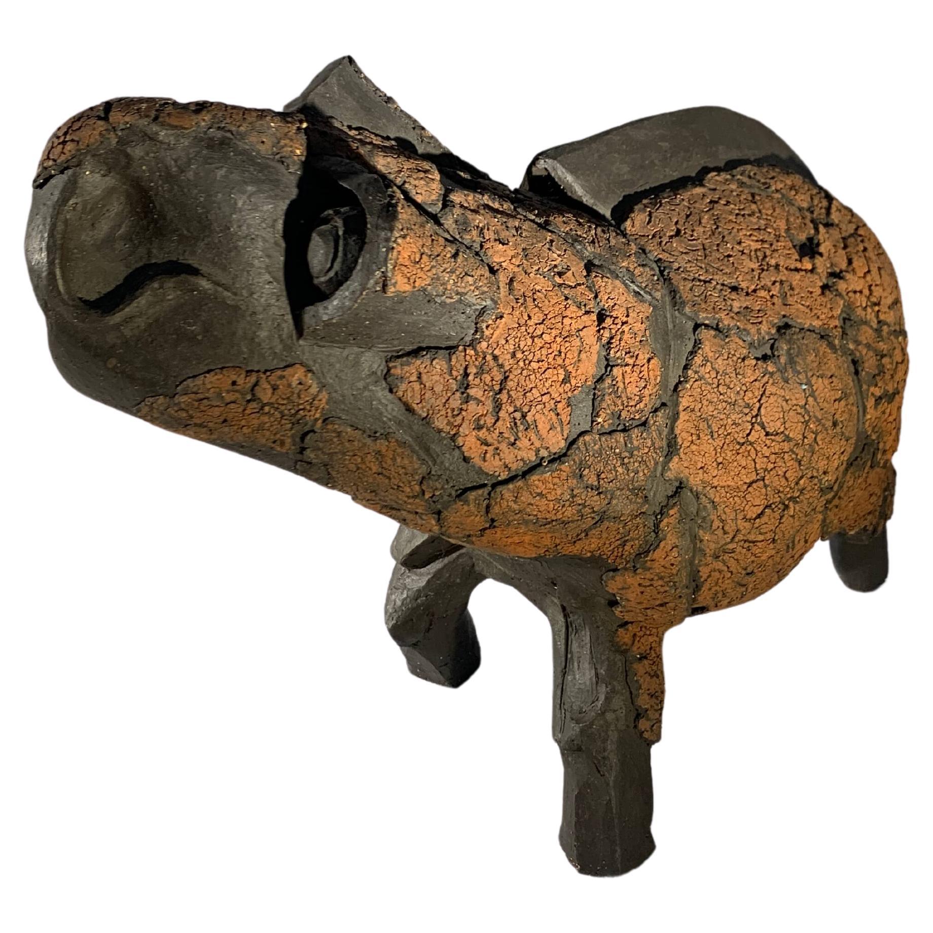 Bull sculpture in ceramic and raku from 1975 For Sale