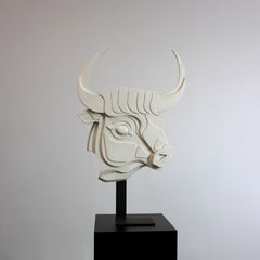 "Bull" sculpture in lacquered wood pulp mounted on a wrought iron base - c. 1970