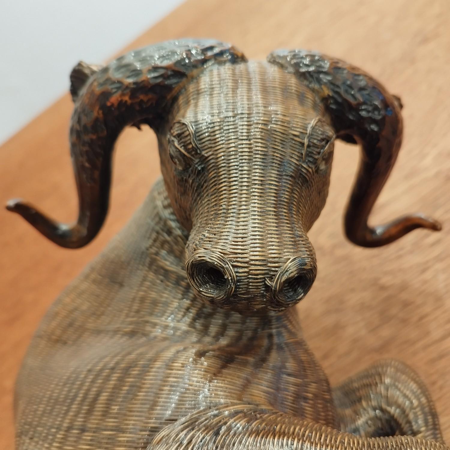 20th Century Bull Sculpture Made Out of Rattan