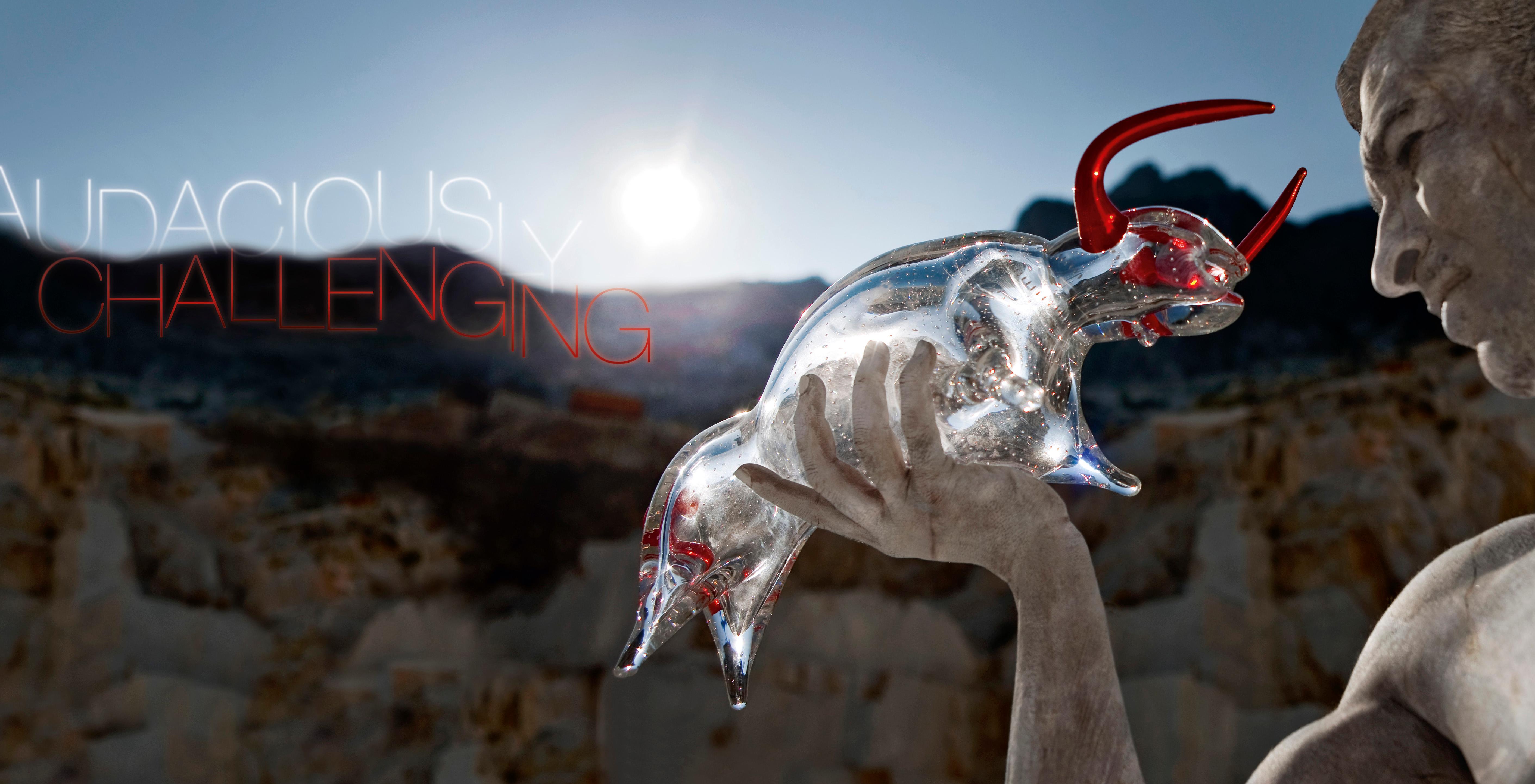Bull with Red Horns, in Glass, Italy In New Condition For Sale In Treviso, Treviso