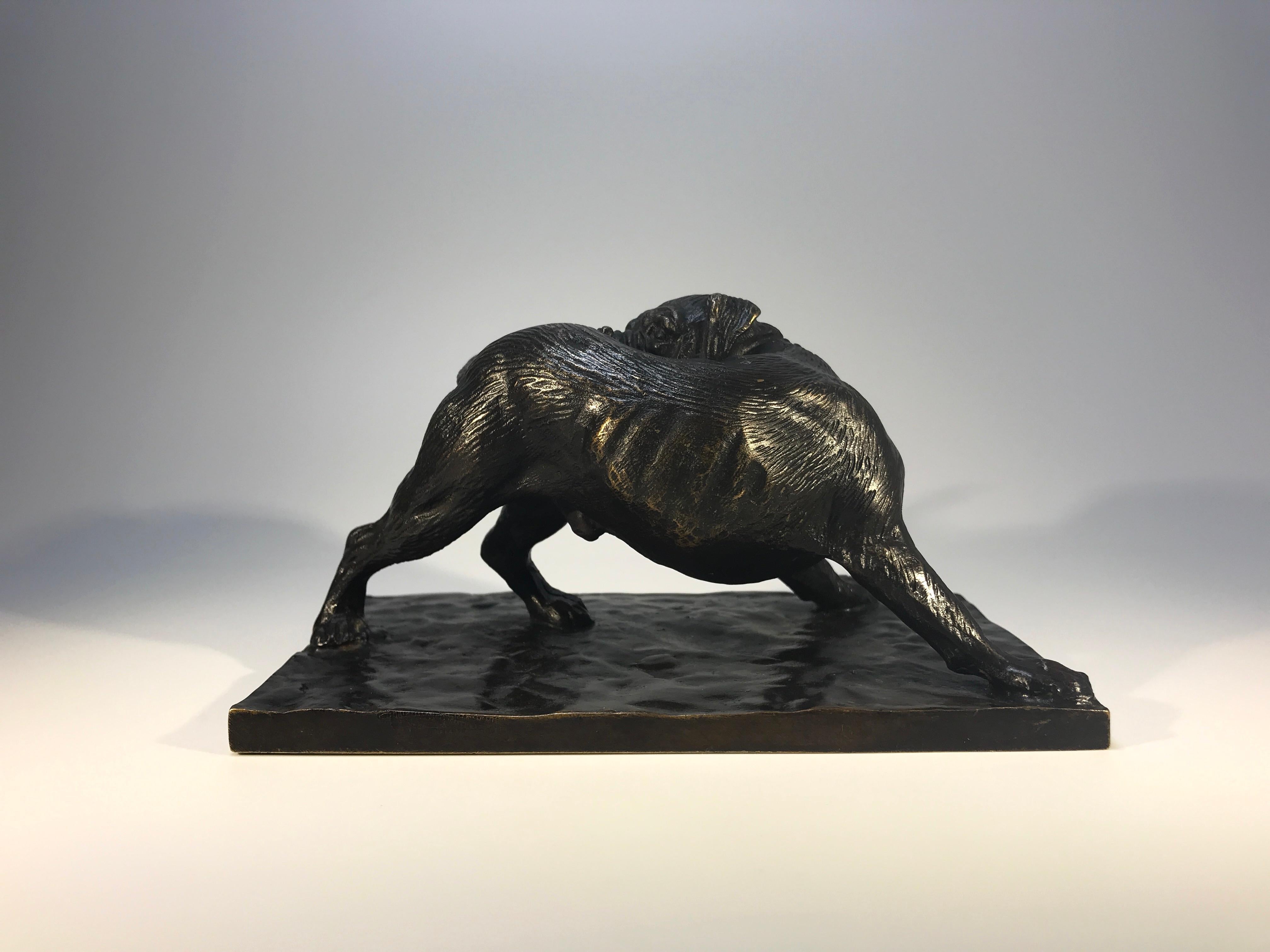 Victorien Équitation d'un bulldog dans le arrière, bronze patiné signé Bezeredi 1887 Budapest en vente