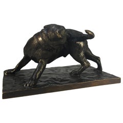 Antique Bulldog Biting into the Flank, Patinated Bronze Signed Bezeredi 1887 Budapest