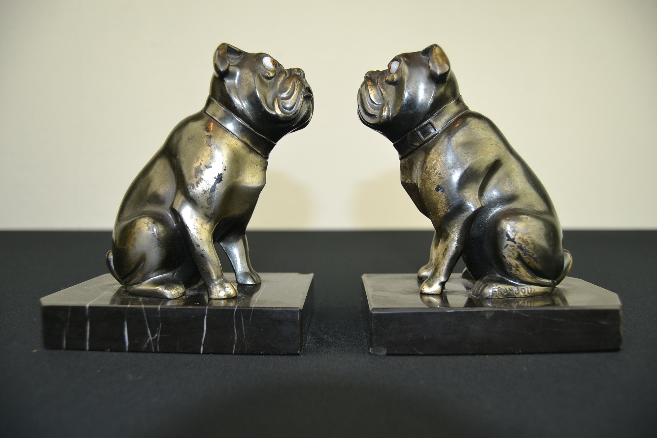 Marble Bulldog Bookends Franjou, France, Art Deco For Sale