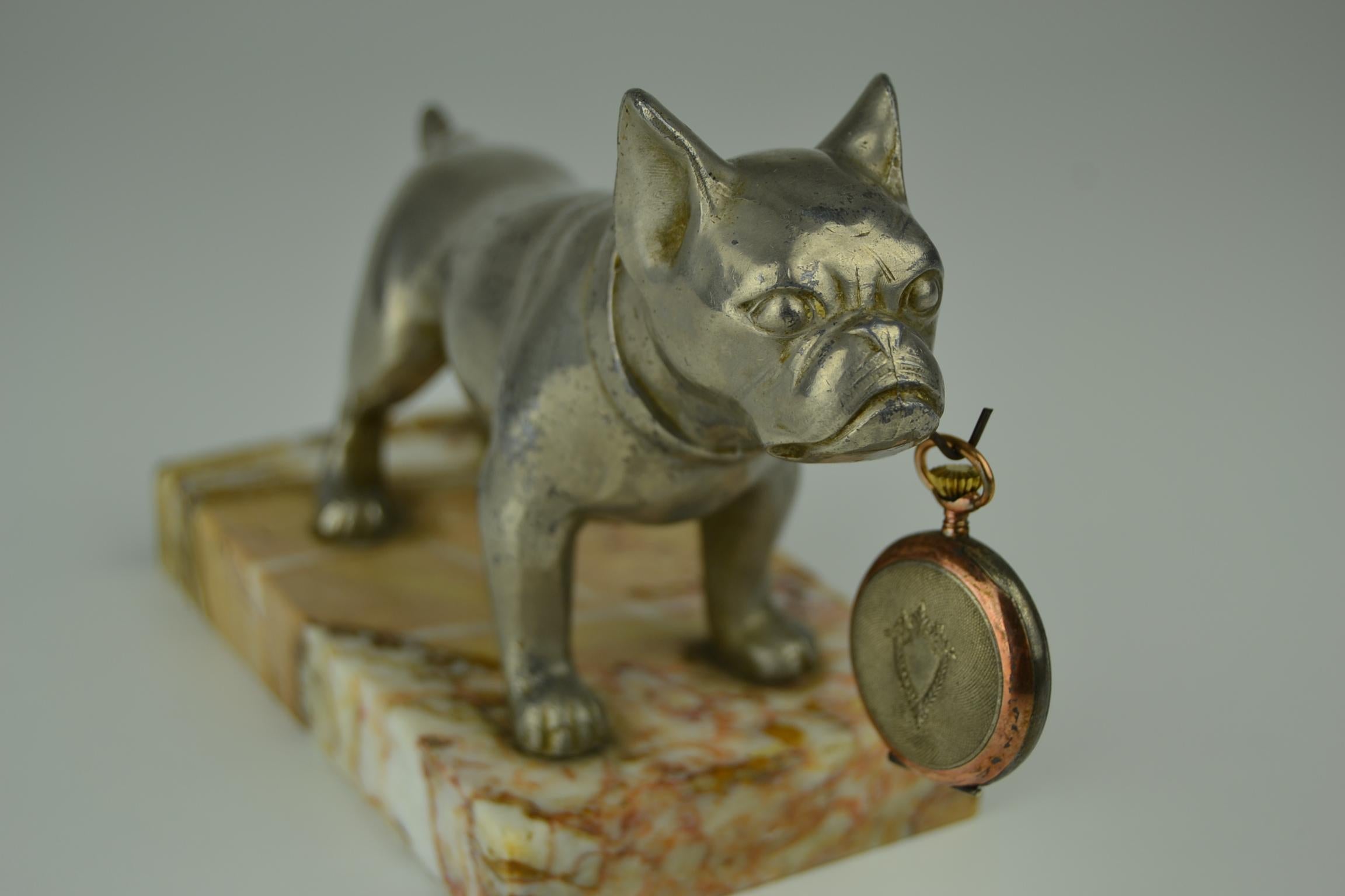 Bulldog Dog Pocket Watch Holder, Pocket Watch Stand on Marble Base Art Deco 5