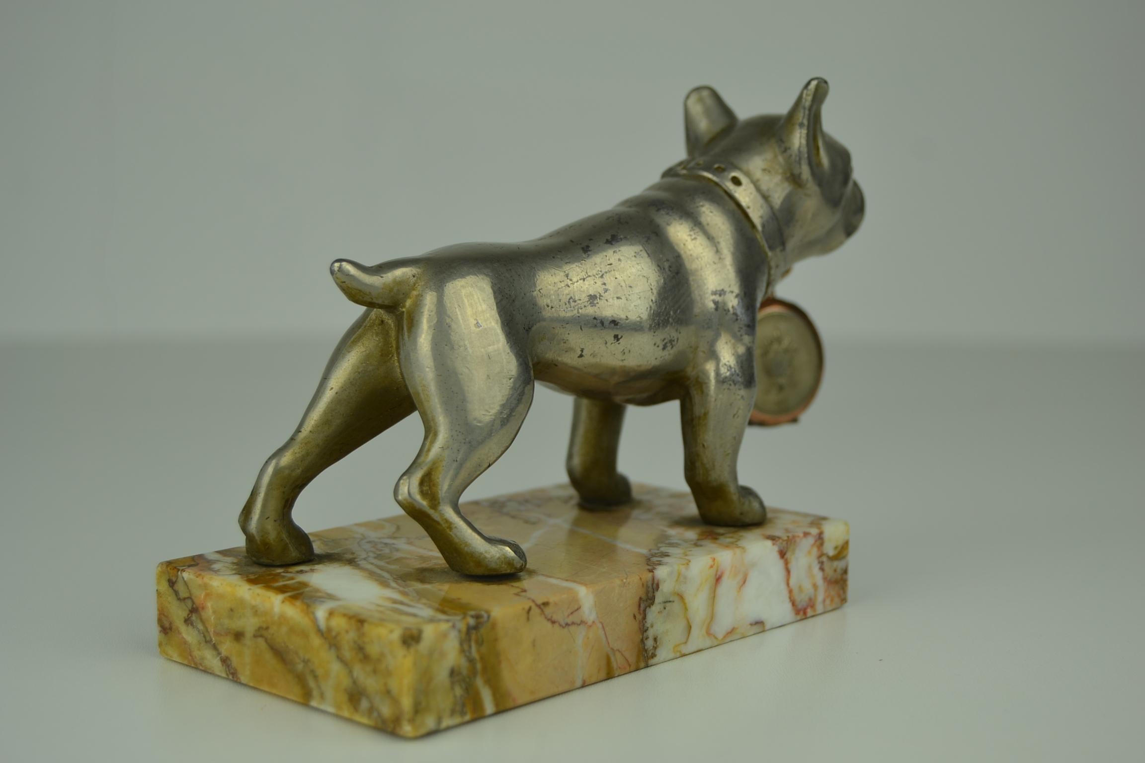 Bulldog Dog Pocket Watch Holder, Pocket Watch Stand on Marble Base Art Deco In Good Condition In Antwerp, BE