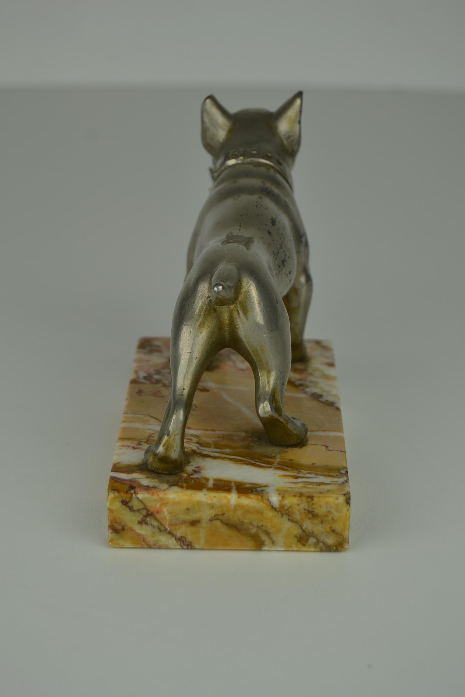 20th Century Bulldog Dog Pocket Watch Holder, Pocket Watch Stand on Marble Base Art Deco