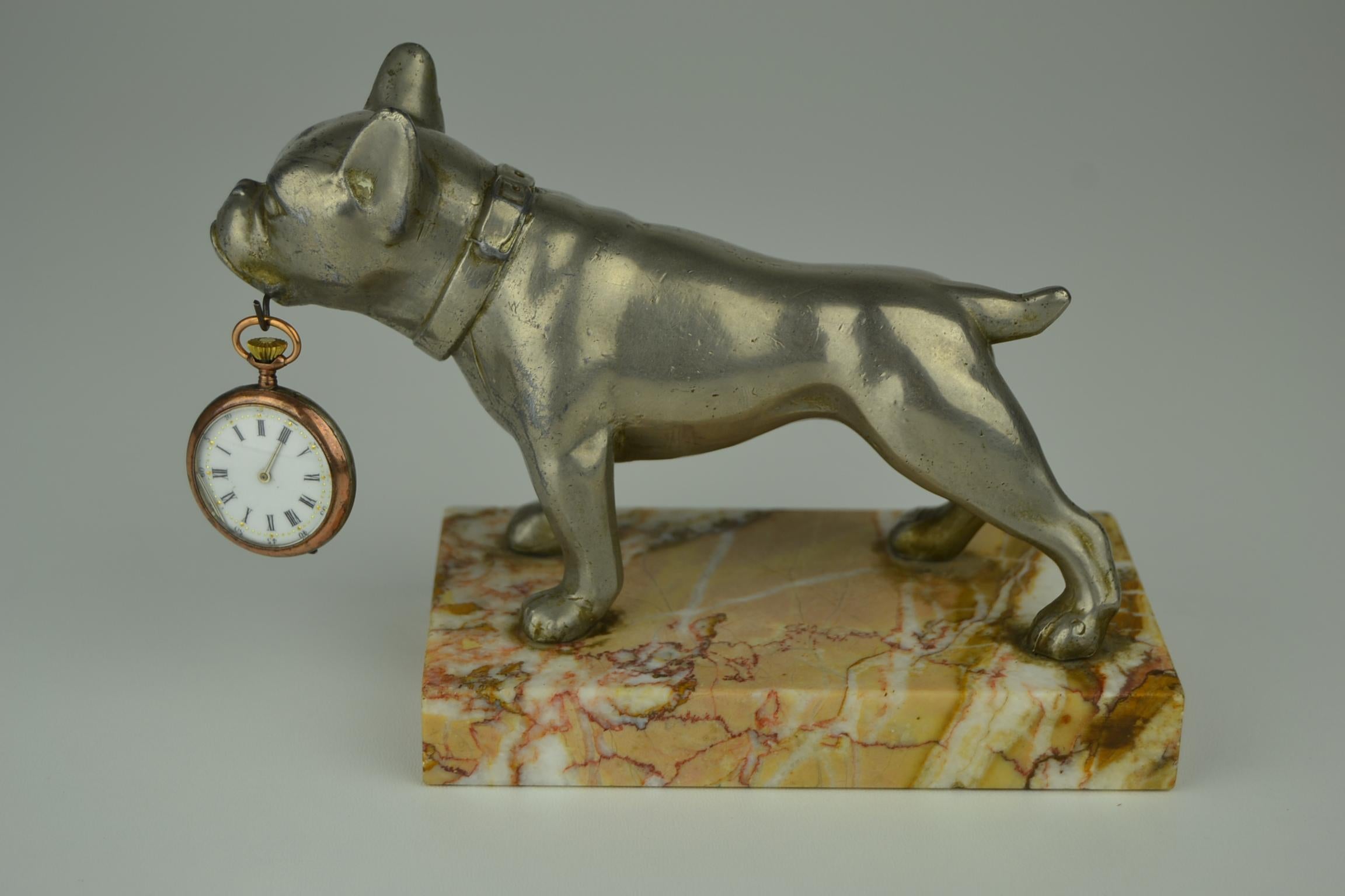 Bulldog Dog Pocket Watch Holder, Pocket Watch Stand on Marble Base Art Deco 1